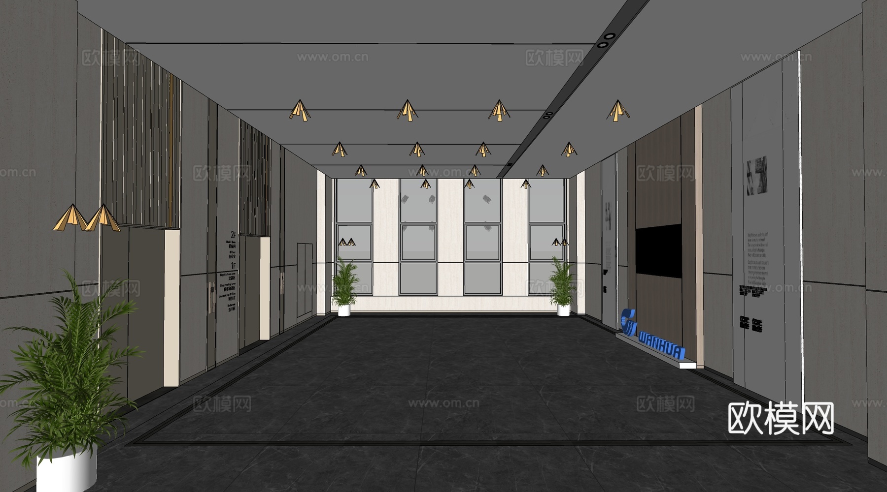 现代电梯厅 电梯门 电梯间su模型