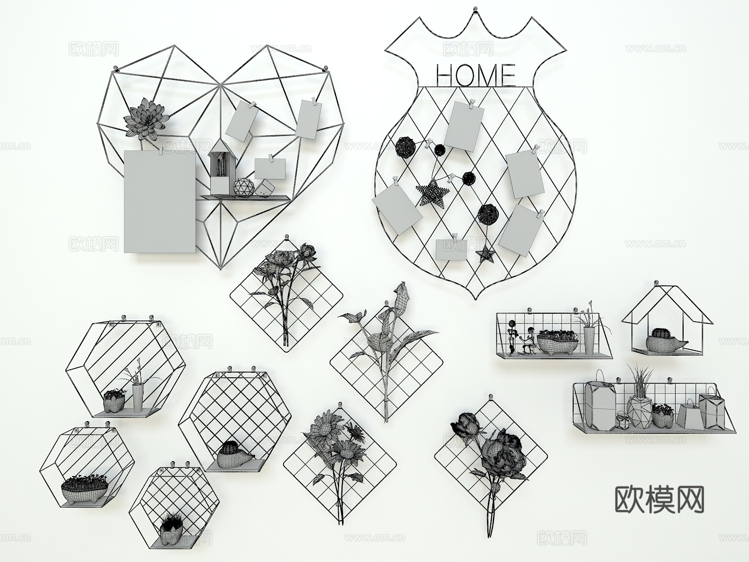 现代北欧风格金属墙饰挂件3d模型下载（渲染图2）