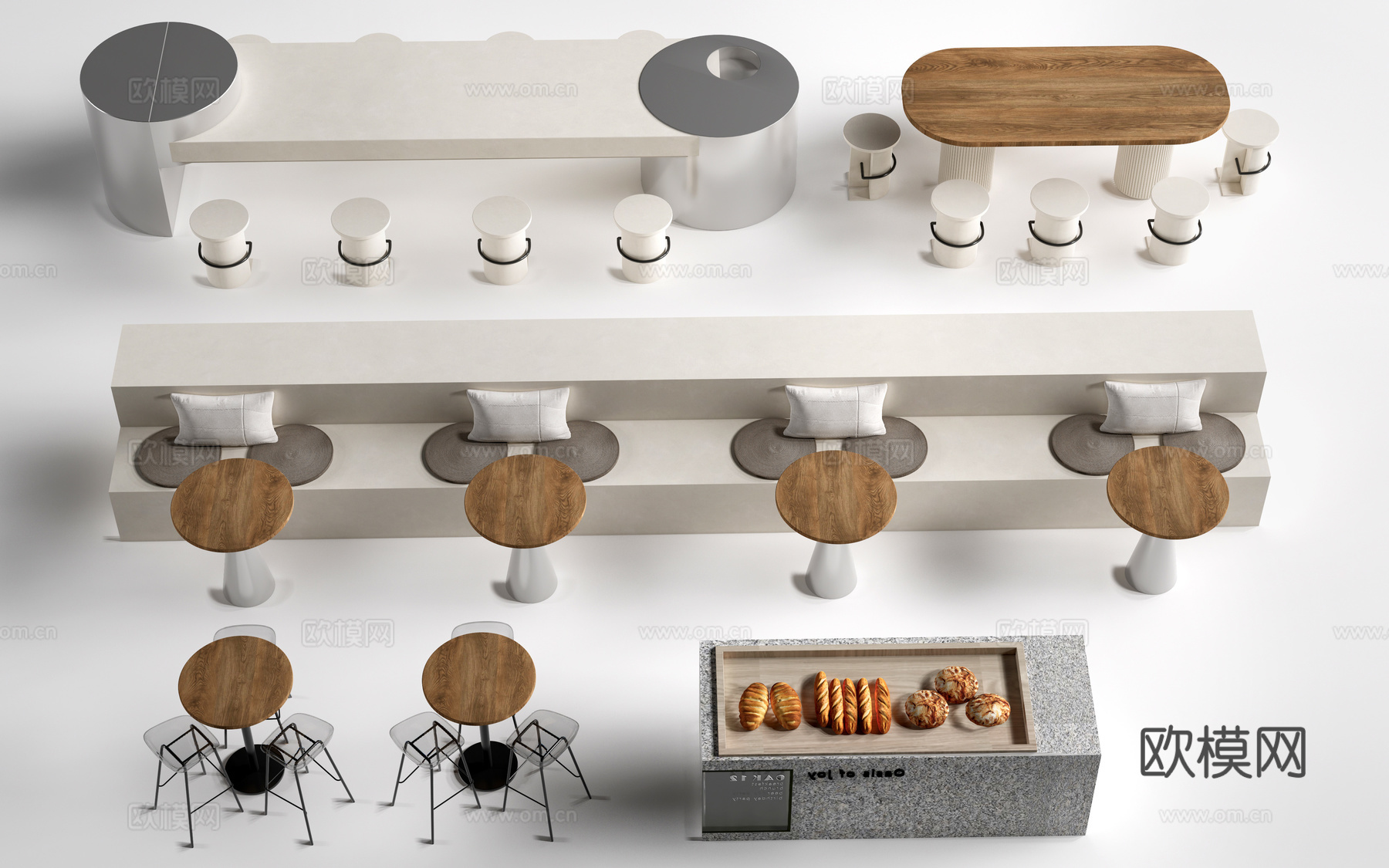 现代咖啡厅桌椅 奶茶店桌椅甜品店桌椅su模型