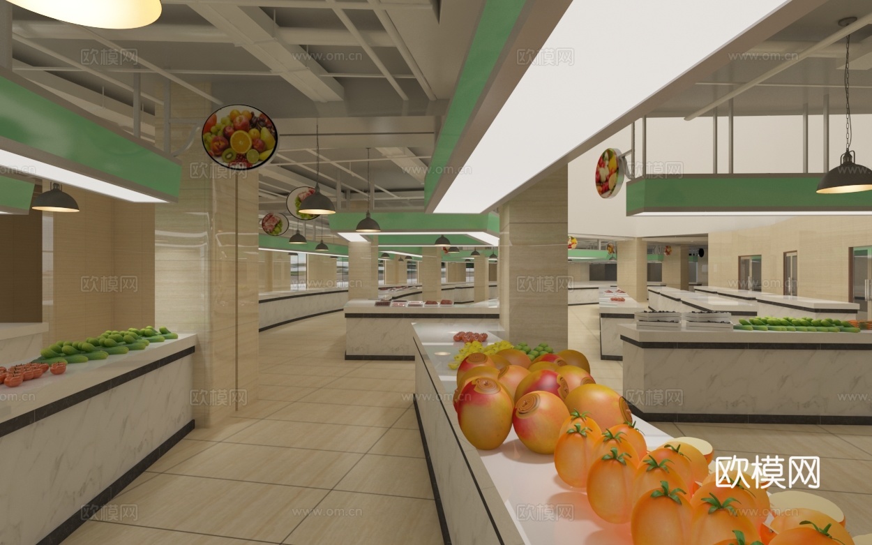 现代市场 吊灯 置物台 物件摆件3d模型下载（渲染图3）