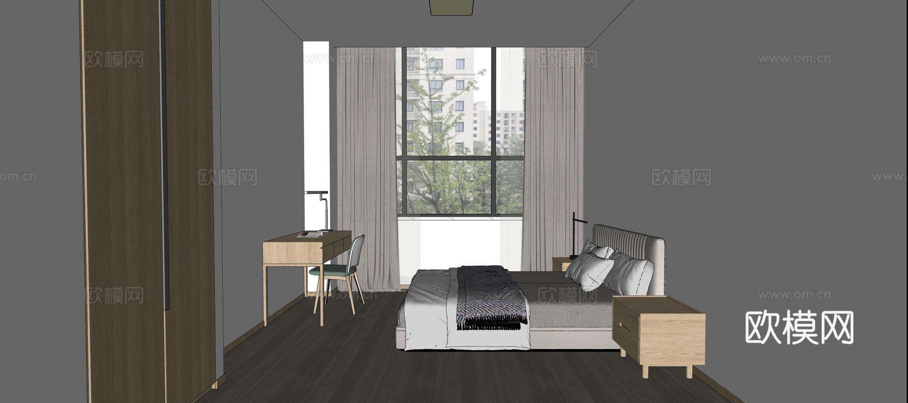 现代简约单人宿舍su模型