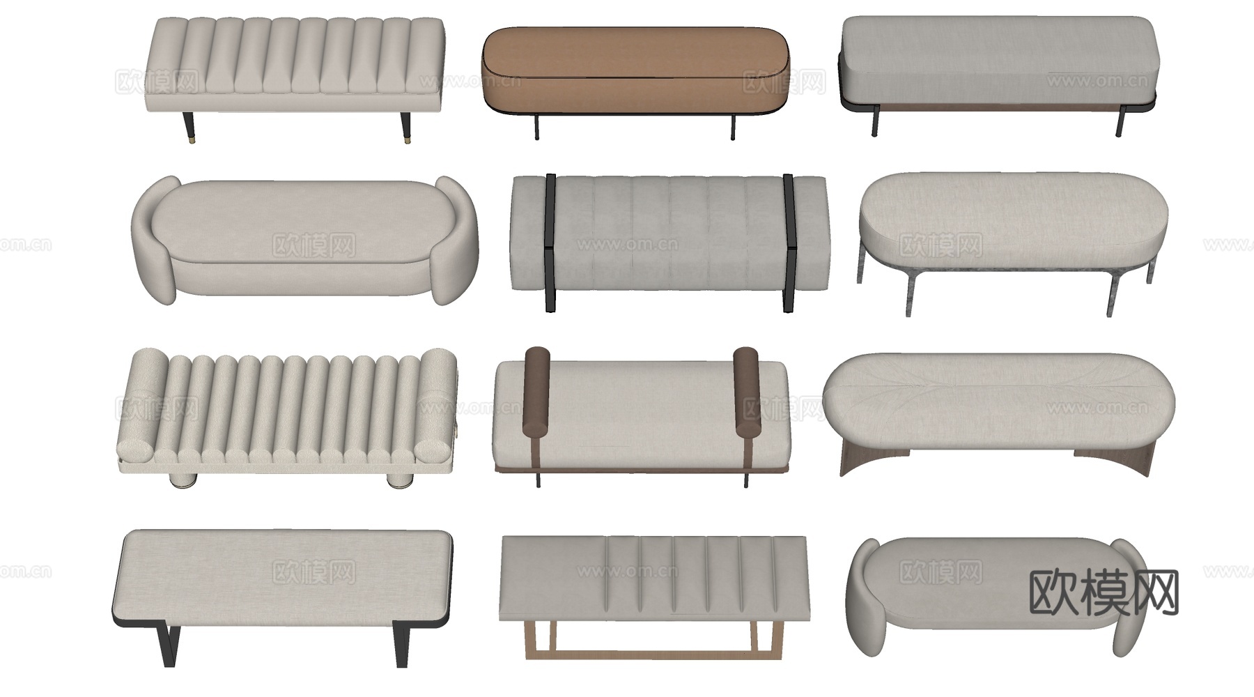 现代床尾凳 沙发凳su模型