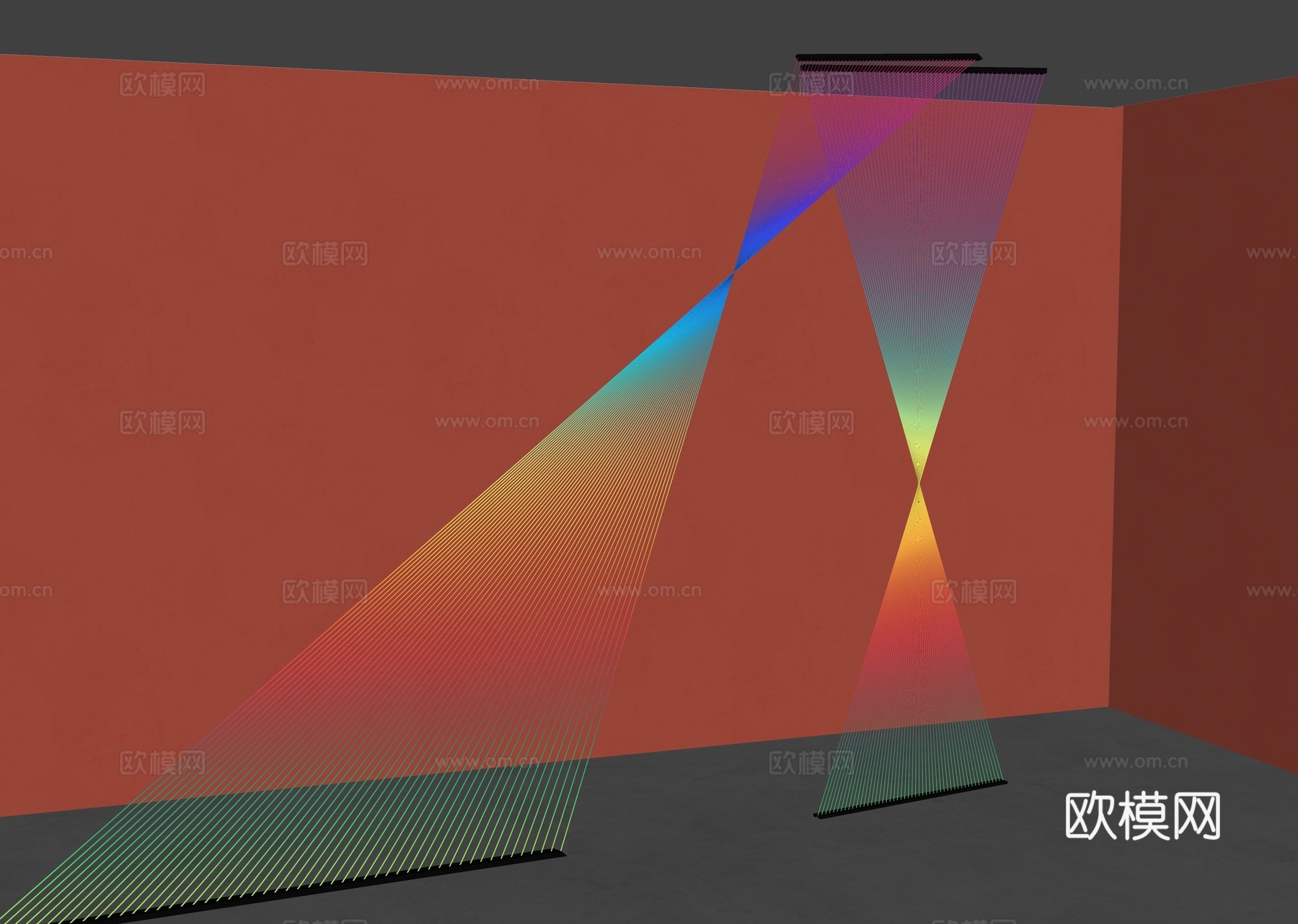 彩虹绳装置 艺术装置 彩虹装置 彩色线形 渐变线条 射线美陈su模型