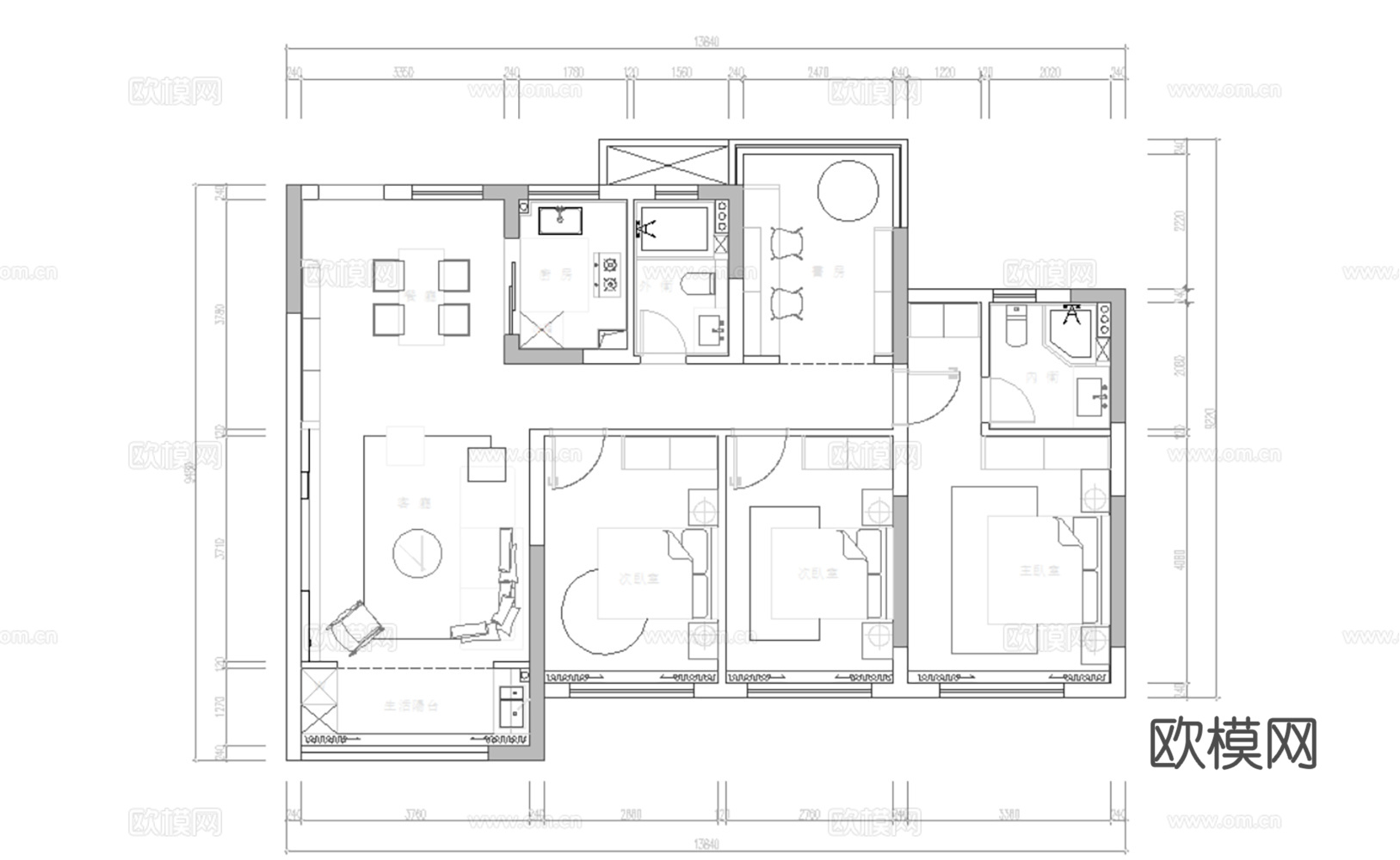 15套现代风 大平层 样板间 洋房 家装豪宅 名家设计施工图cad施工图