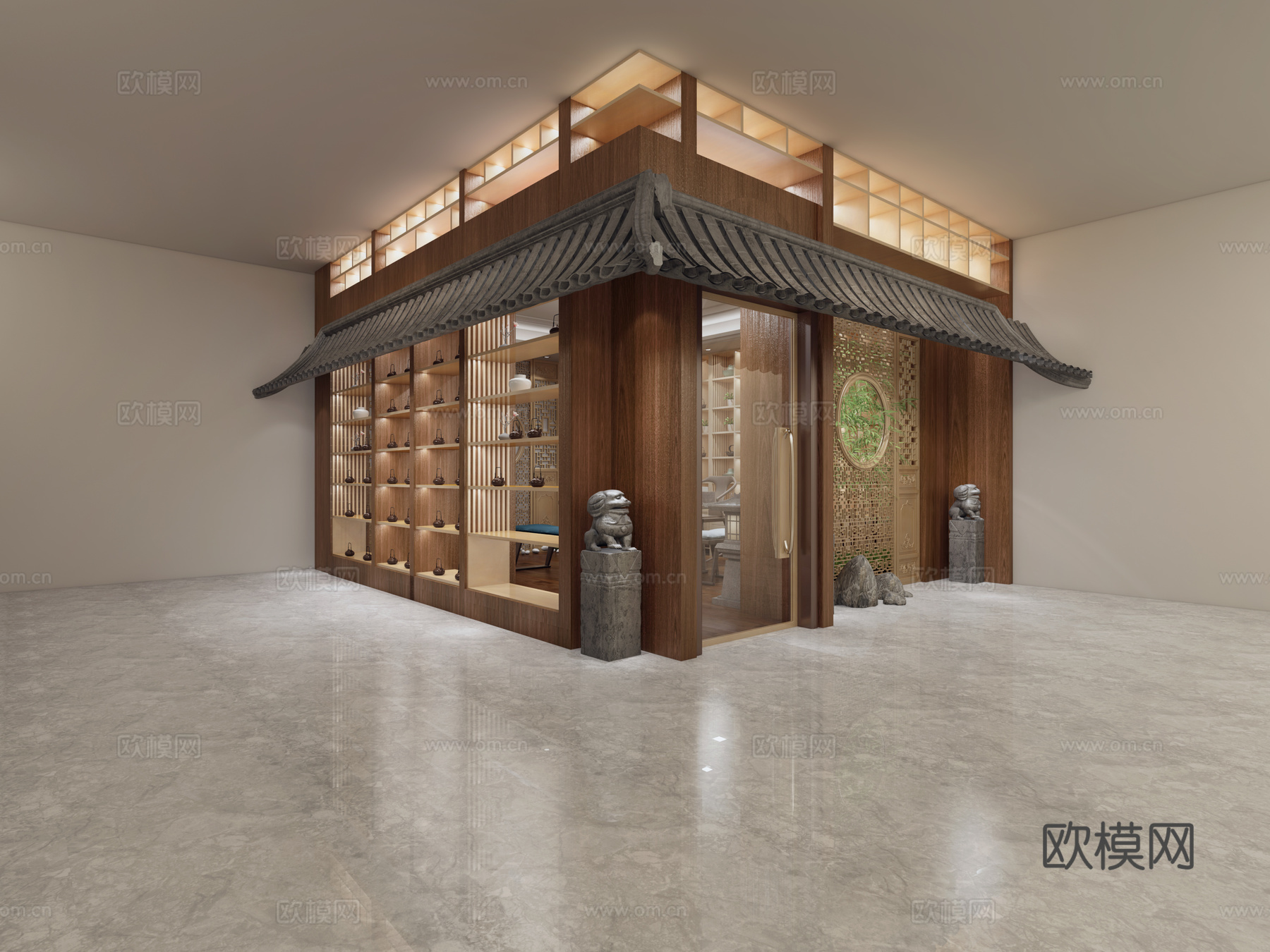 中式茶馆 中式茶叶店 茶叶店外立面3d模型下载（渲染图2）