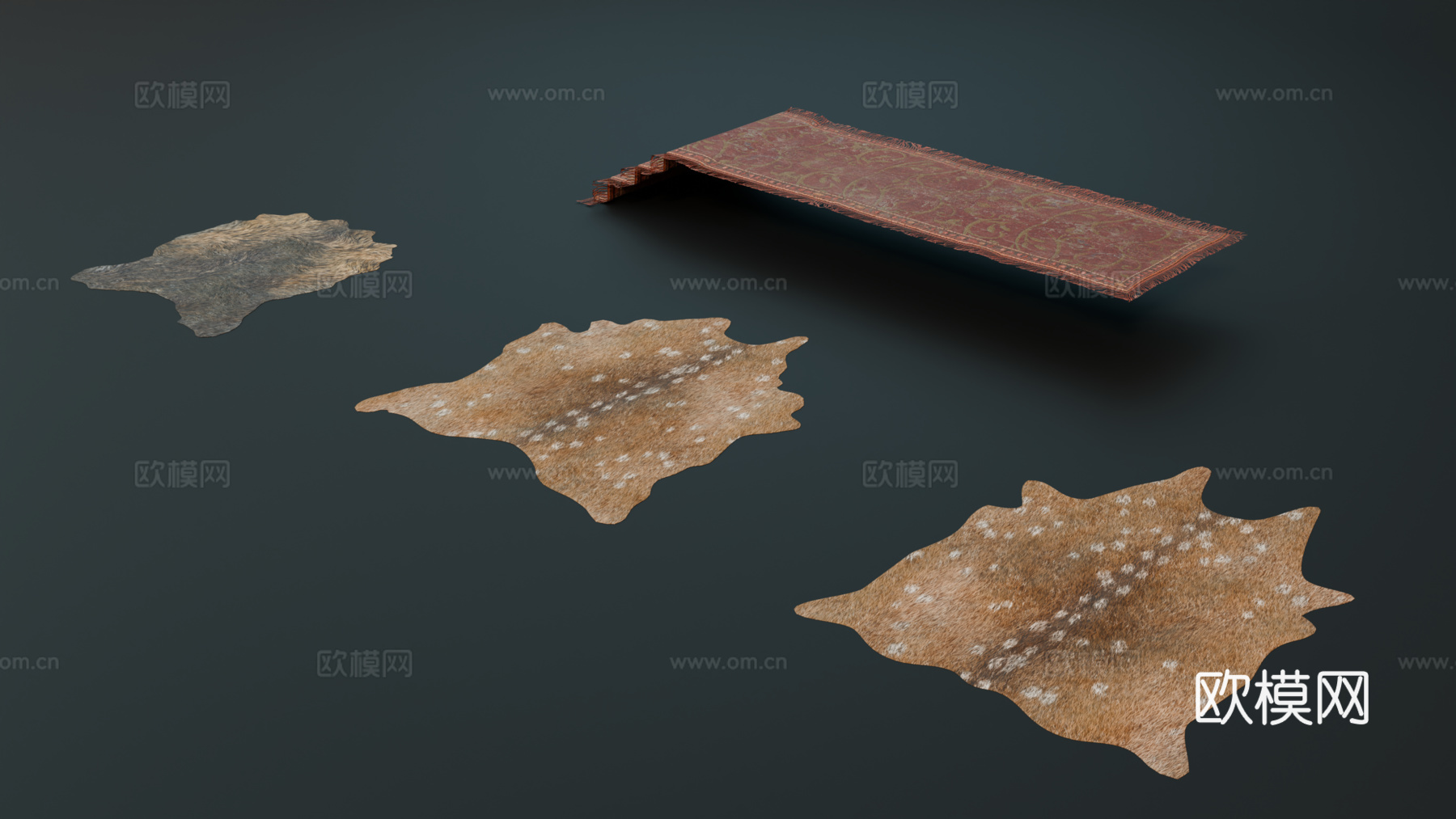 中世纪地毯 兽皮 复古地毯 欧式地毯su模型