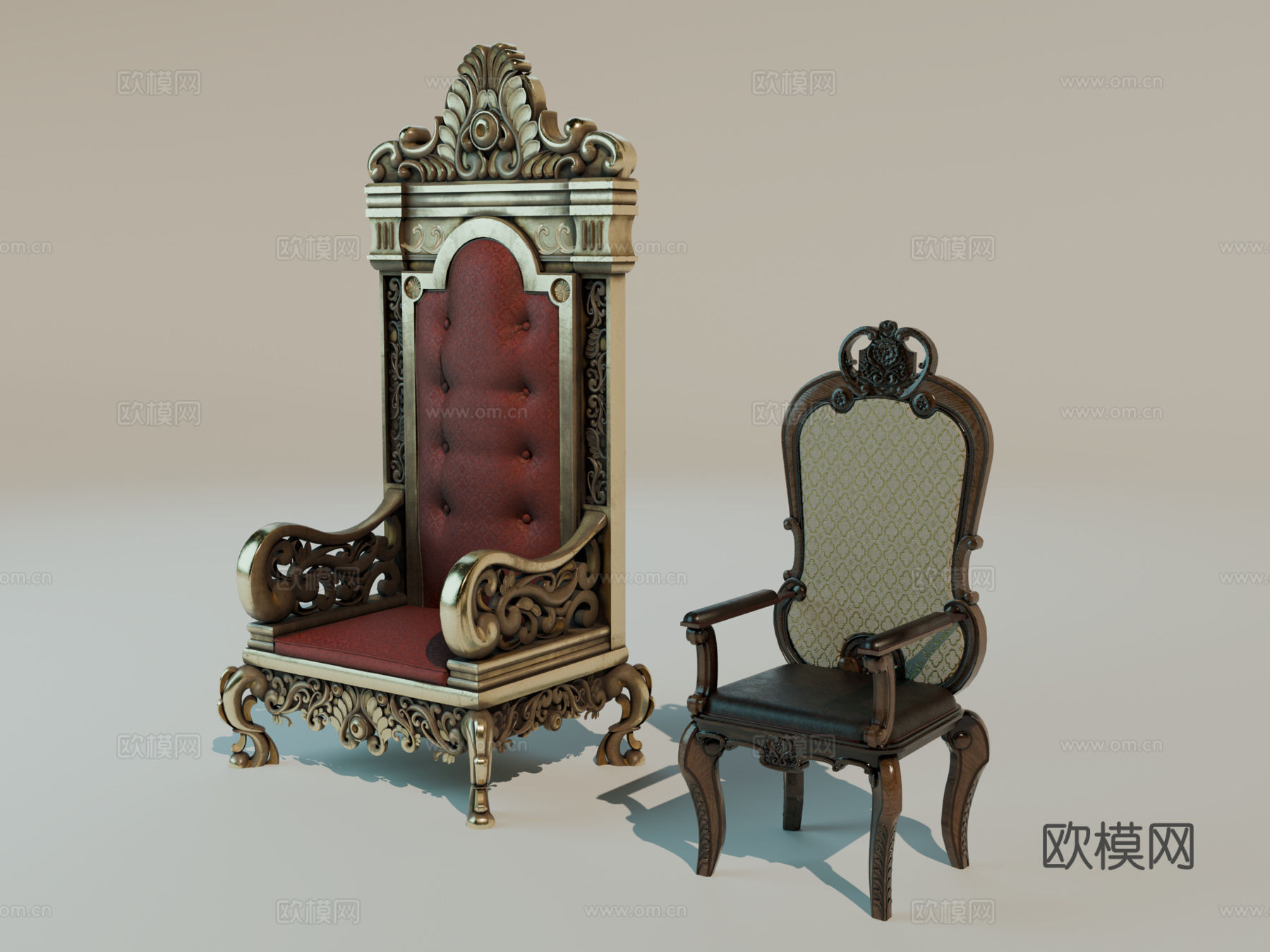 中世纪椅子 欧式椅子 木椅 餐椅 王位椅子su模型