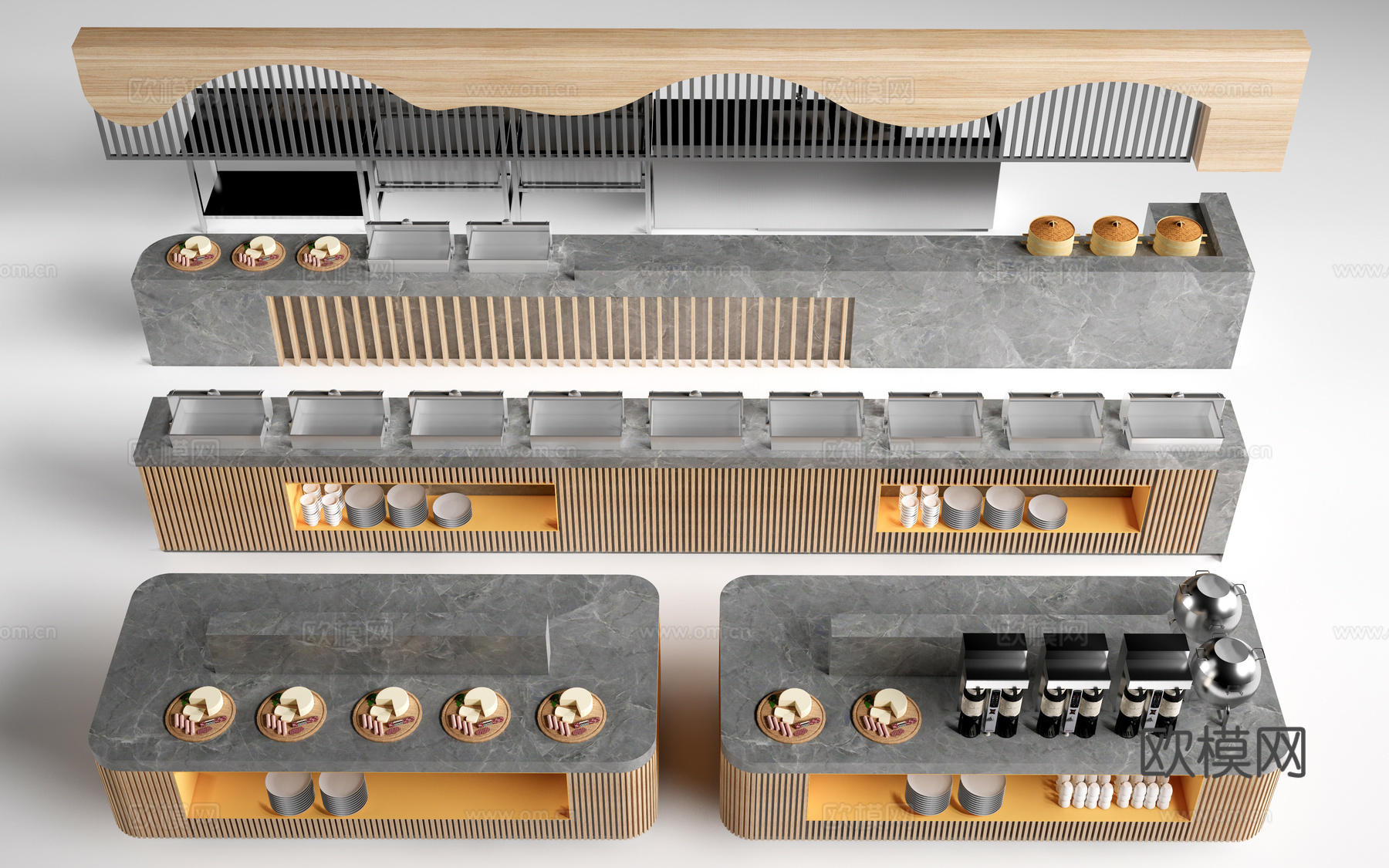 现代自助餐台 餐厅吧台 酒店餐台 餐吧台su模型