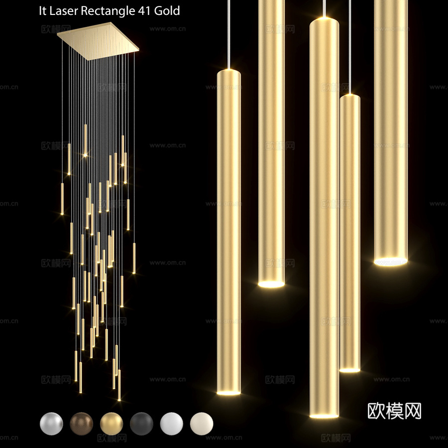 吊灯 IT-Laser-矩形-41-金色3d模型下载
