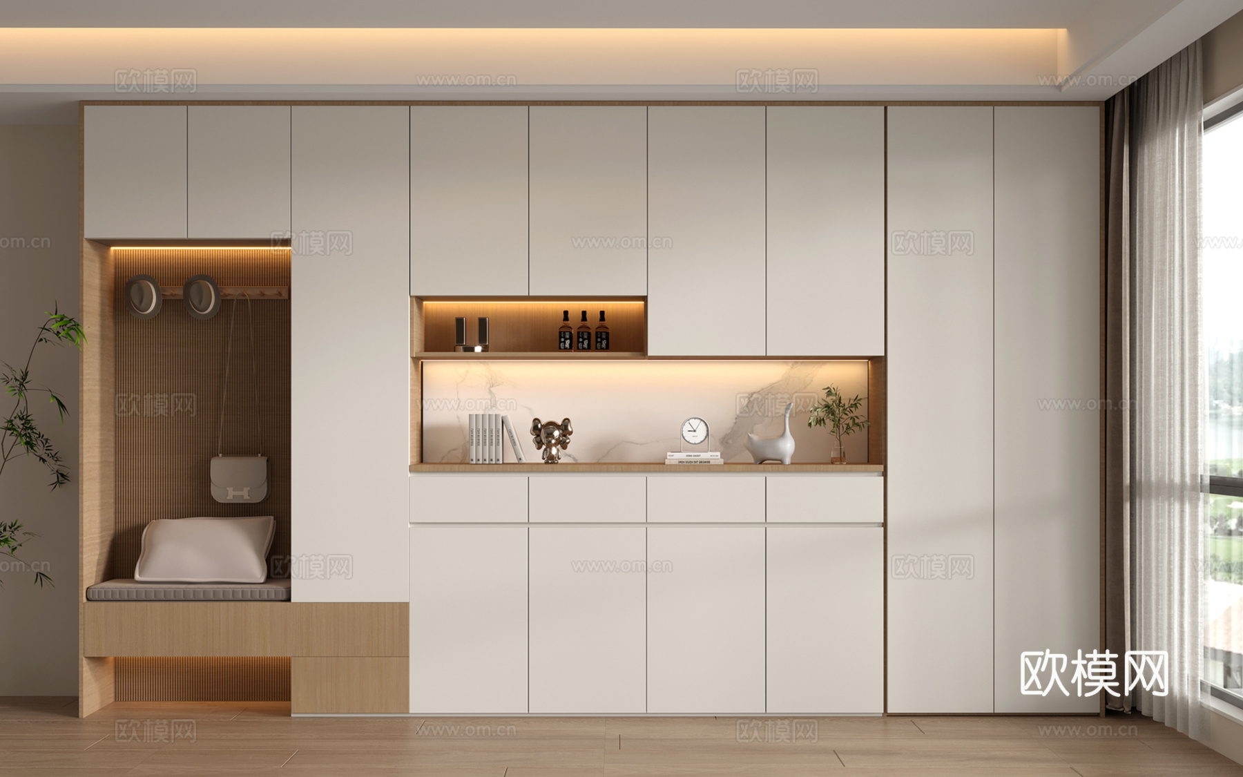 现代鞋柜 入户鞋柜 装饰鞋柜 换鞋凳 装饰柜 饰品摆件3d模型下载