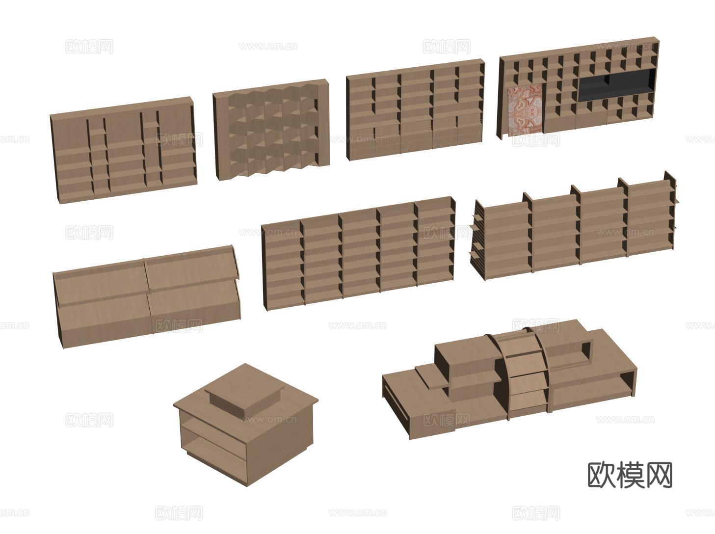 现代书柜书架 展柜货架 置物柜架 展示架 陈列柜su模型