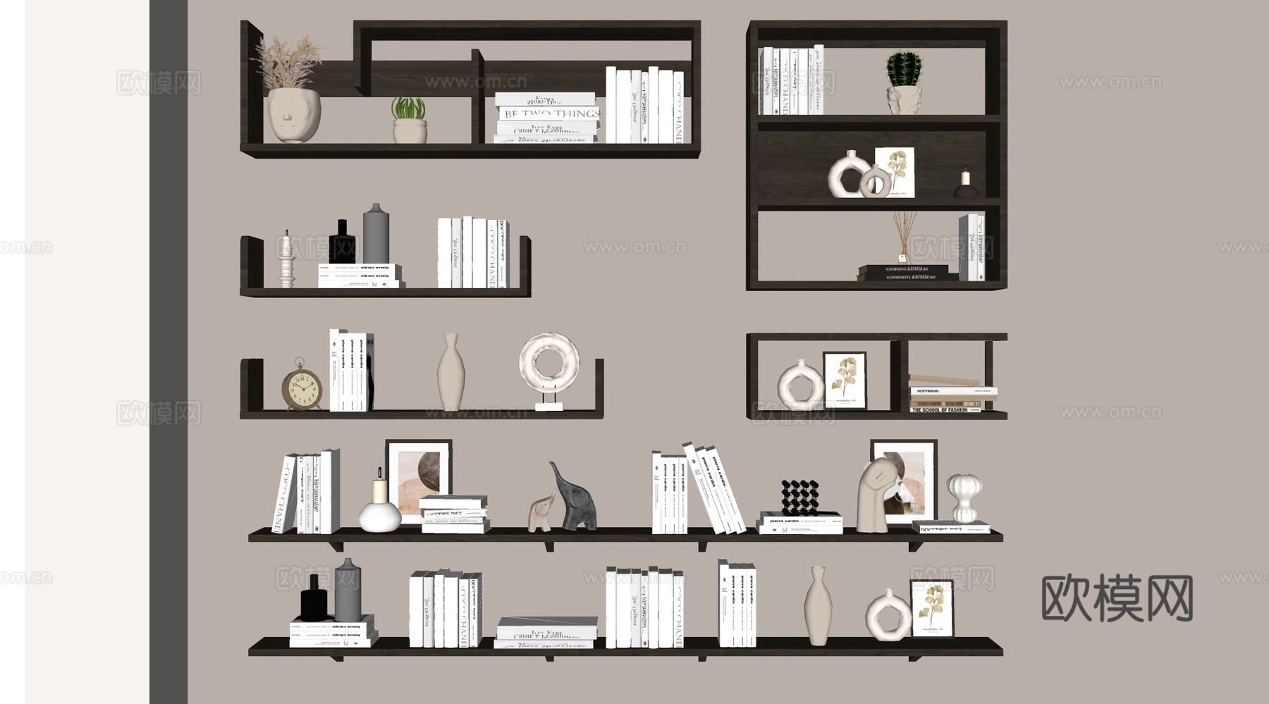 现代置物架 书架 书籍 摆件组合su模型