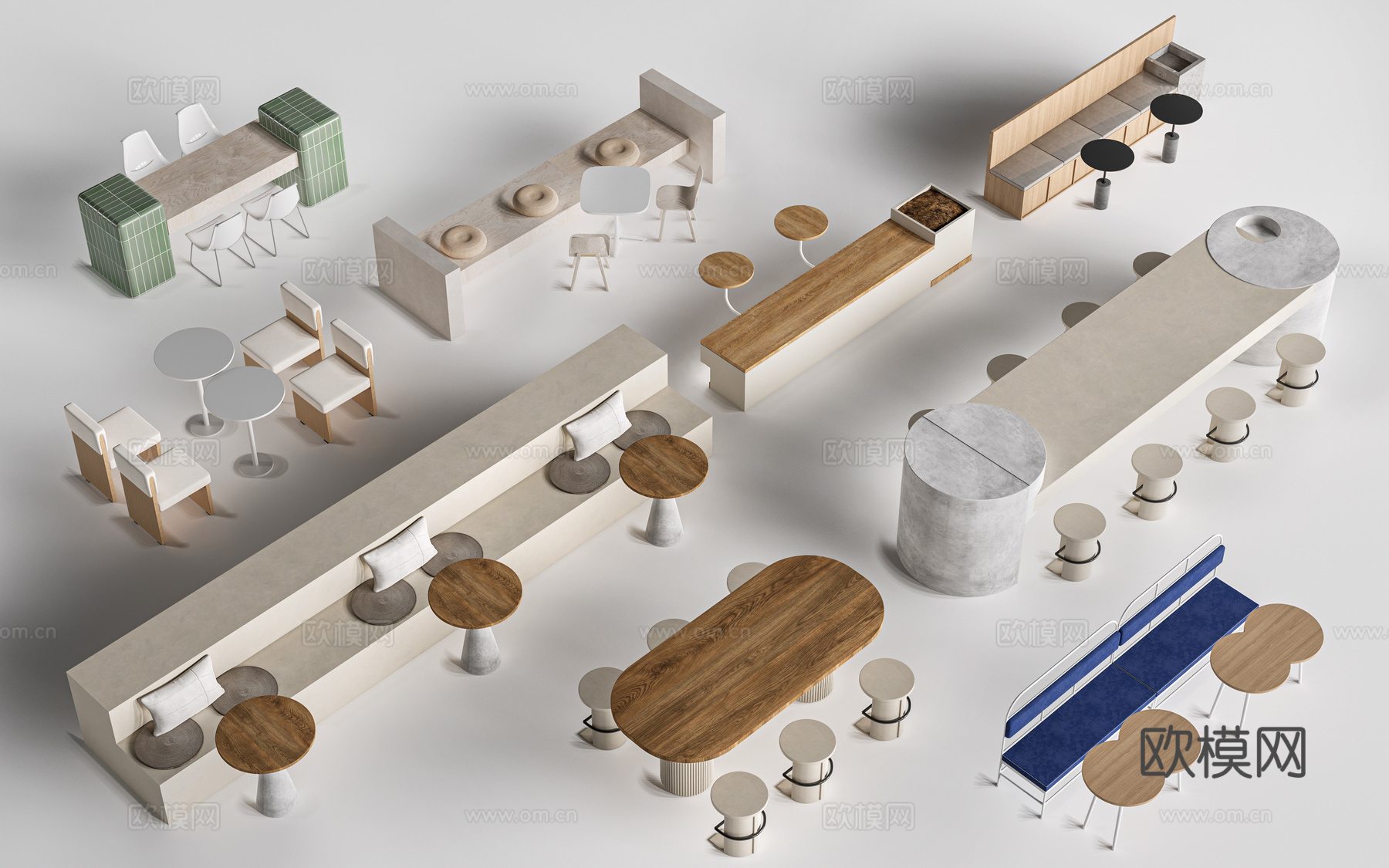 现代咖啡厅桌椅 餐饮桌椅 休闲桌椅 奶茶店桌椅su模型
