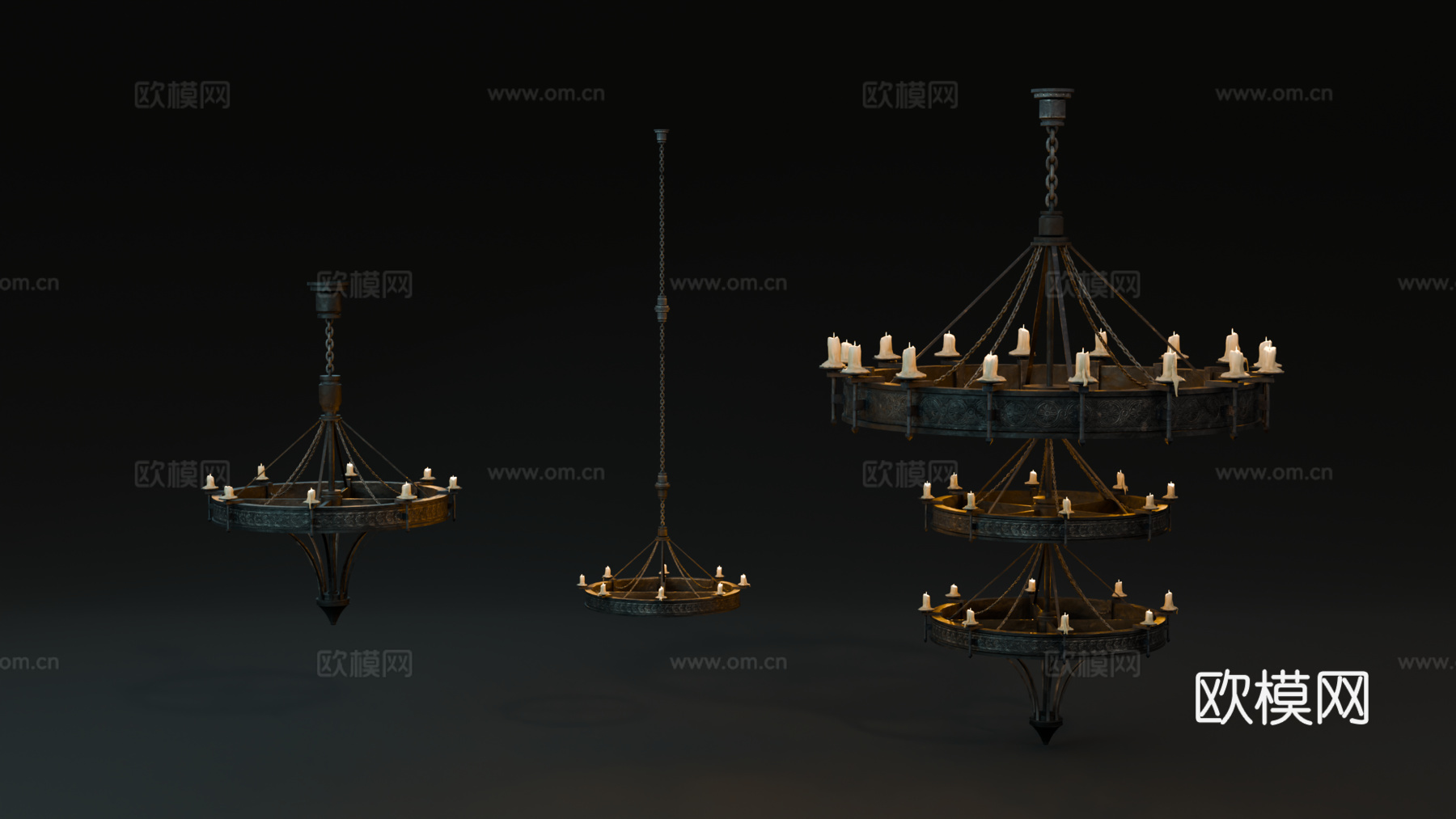 中世纪吊灯 复古烛台吊灯 铁艺吊灯 欧式艺术烛台吊灯su模型