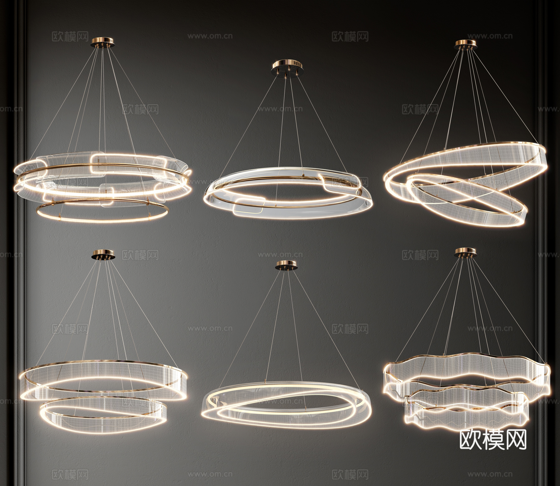 现代轻奢吊灯 玻璃吊灯 意式吊灯 双层吊灯 环形吊灯 线性su模型