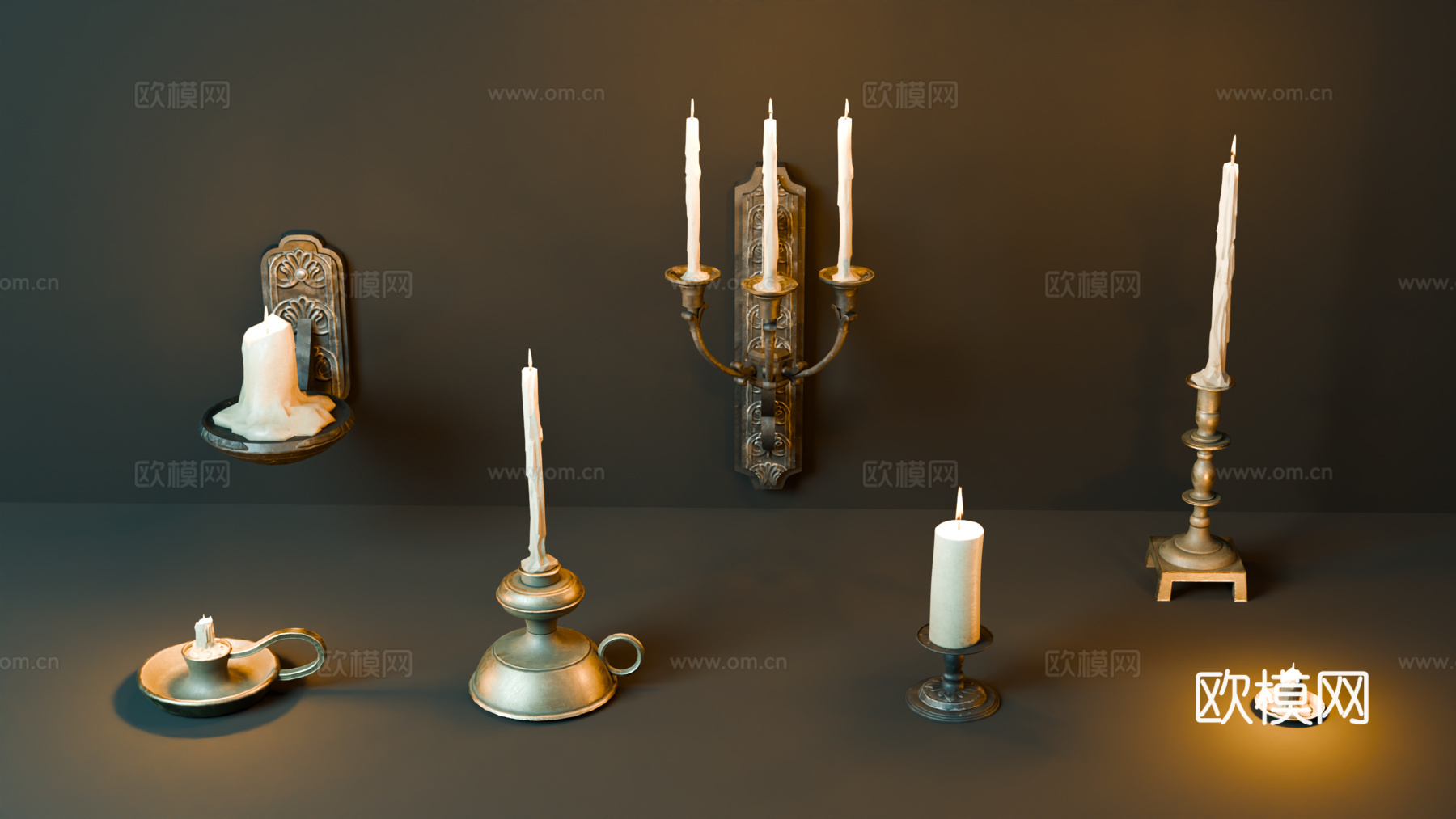 中世纪烛台壁灯 各种烛台 复古烛台 欧式烛台su模型