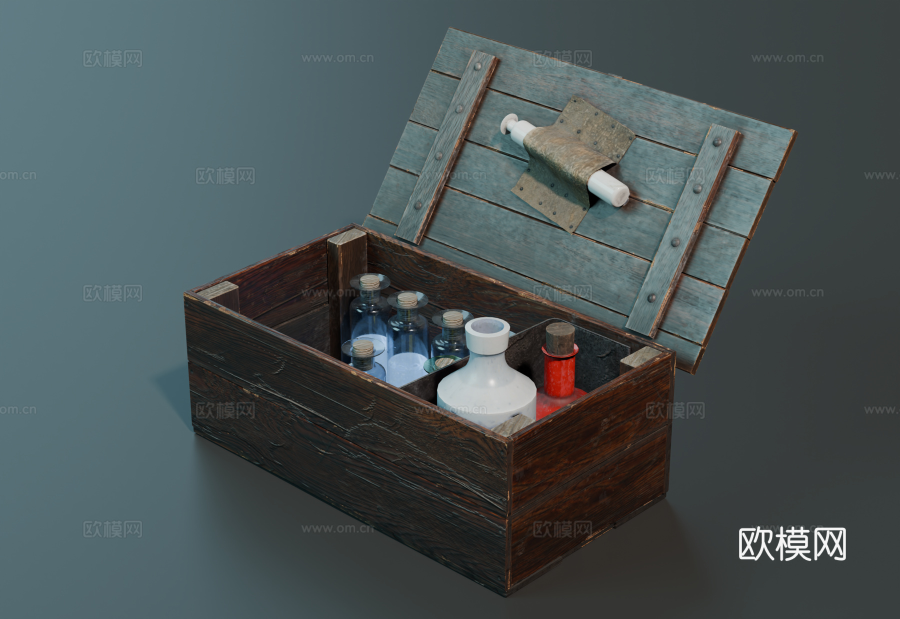 中世纪药箱 药箱 复古药箱 木箱 药瓶su模型