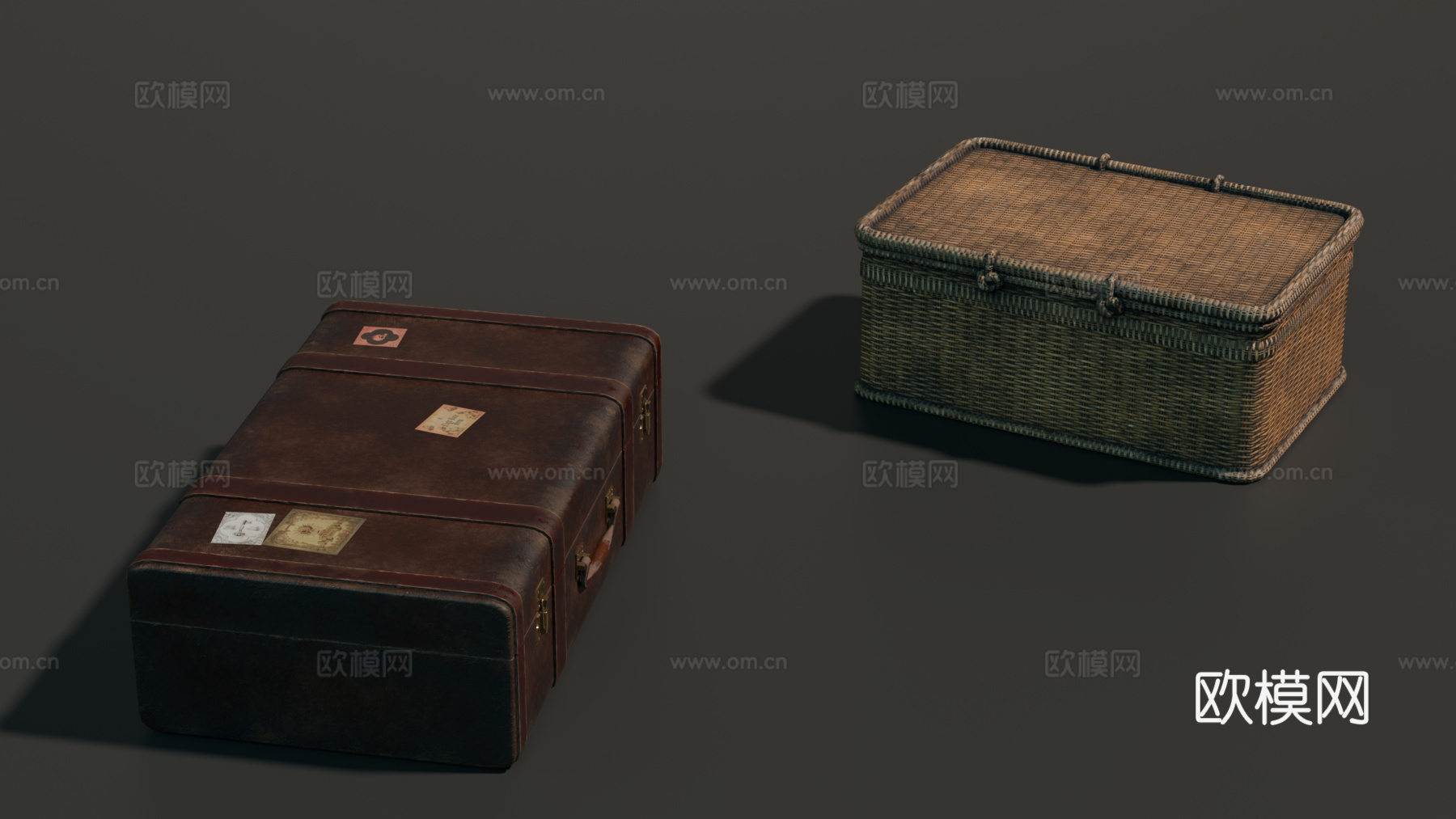 中世纪行李箱 复古行李箱 藤编行李箱 皮箱su模型