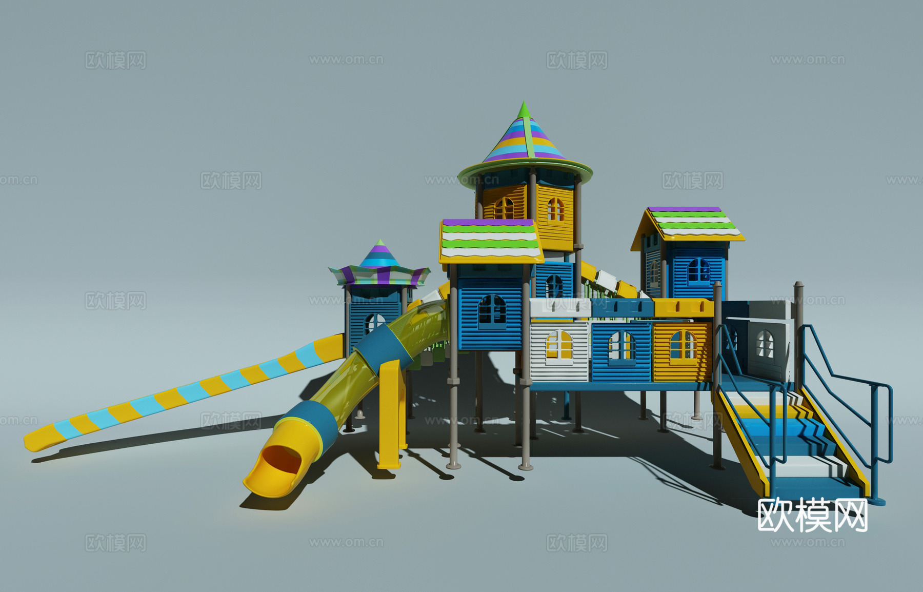 现代儿童组合滑梯3d模型下载（渲染图1）