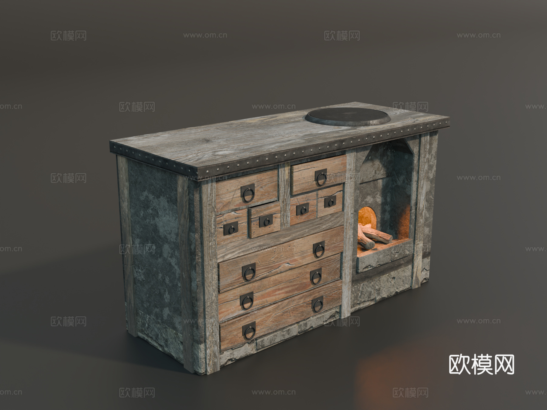 柜炉 壁炉 复古柜子 中世纪柜子 取暖炉su模型