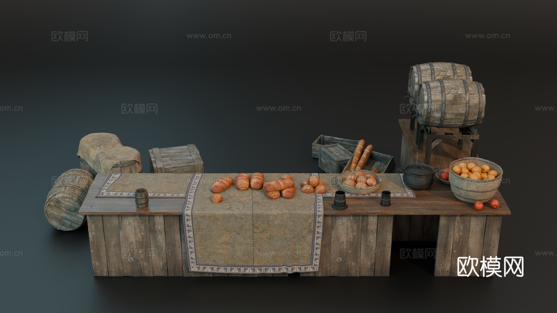 中世纪鬼台 复古酒馆柜台 中世纪摊位 中世纪街道摊位 酒馆柜su模型
