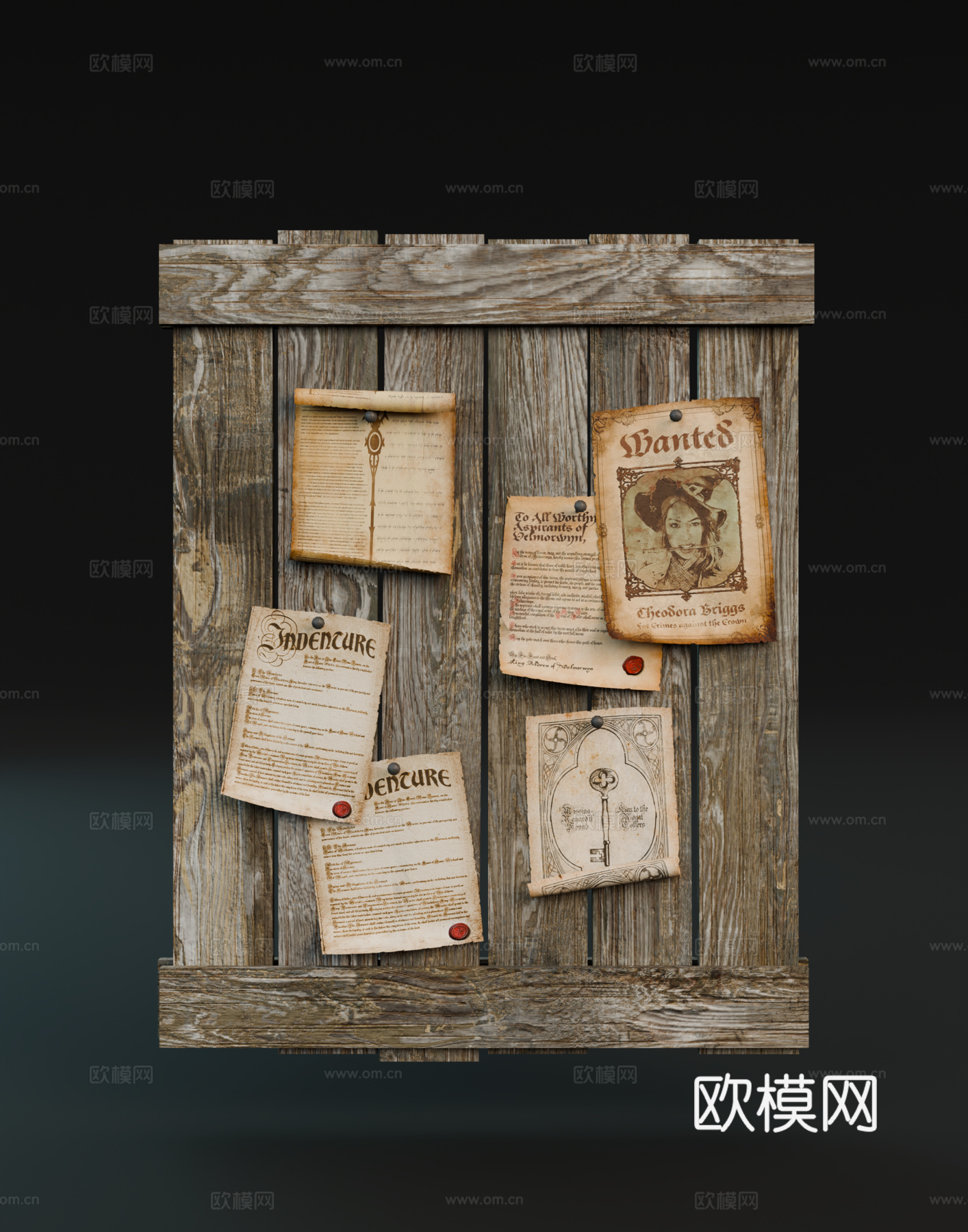中世纪布告栏 酒馆布告栏 公告栏 通缉令 契约文件su模型