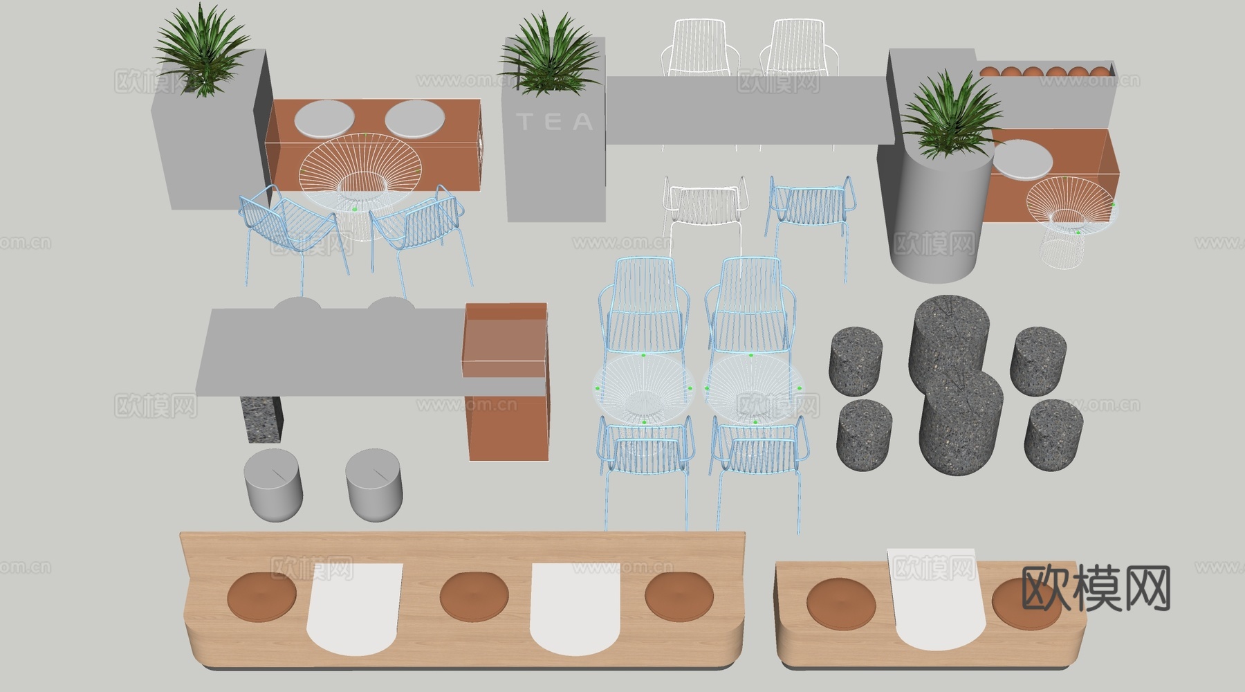 现代咖啡厅桌椅 餐饮桌椅 休闲桌椅 奶茶店桌椅su模型