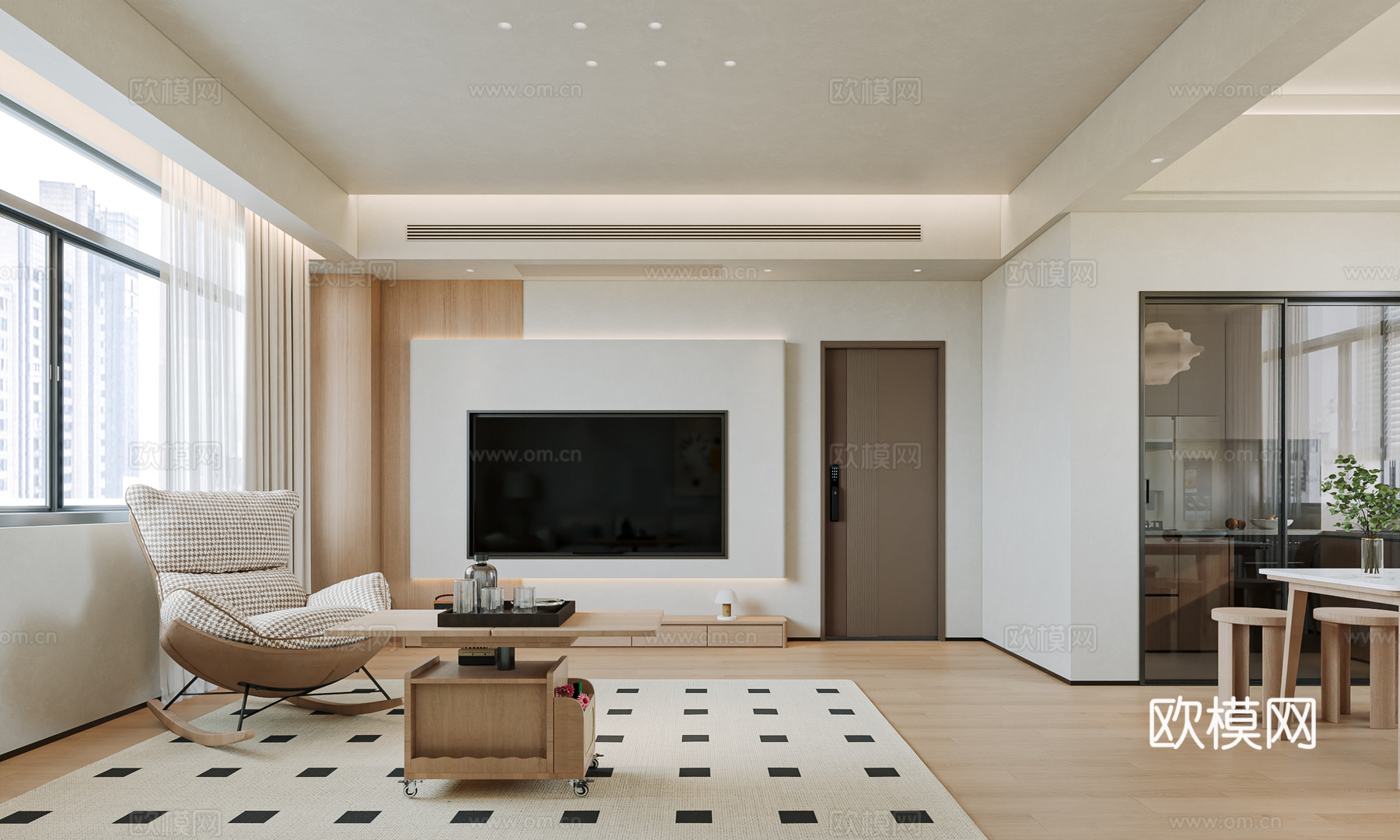 自制家具原木奶油风3D模型3d模型下载（渲染图1）