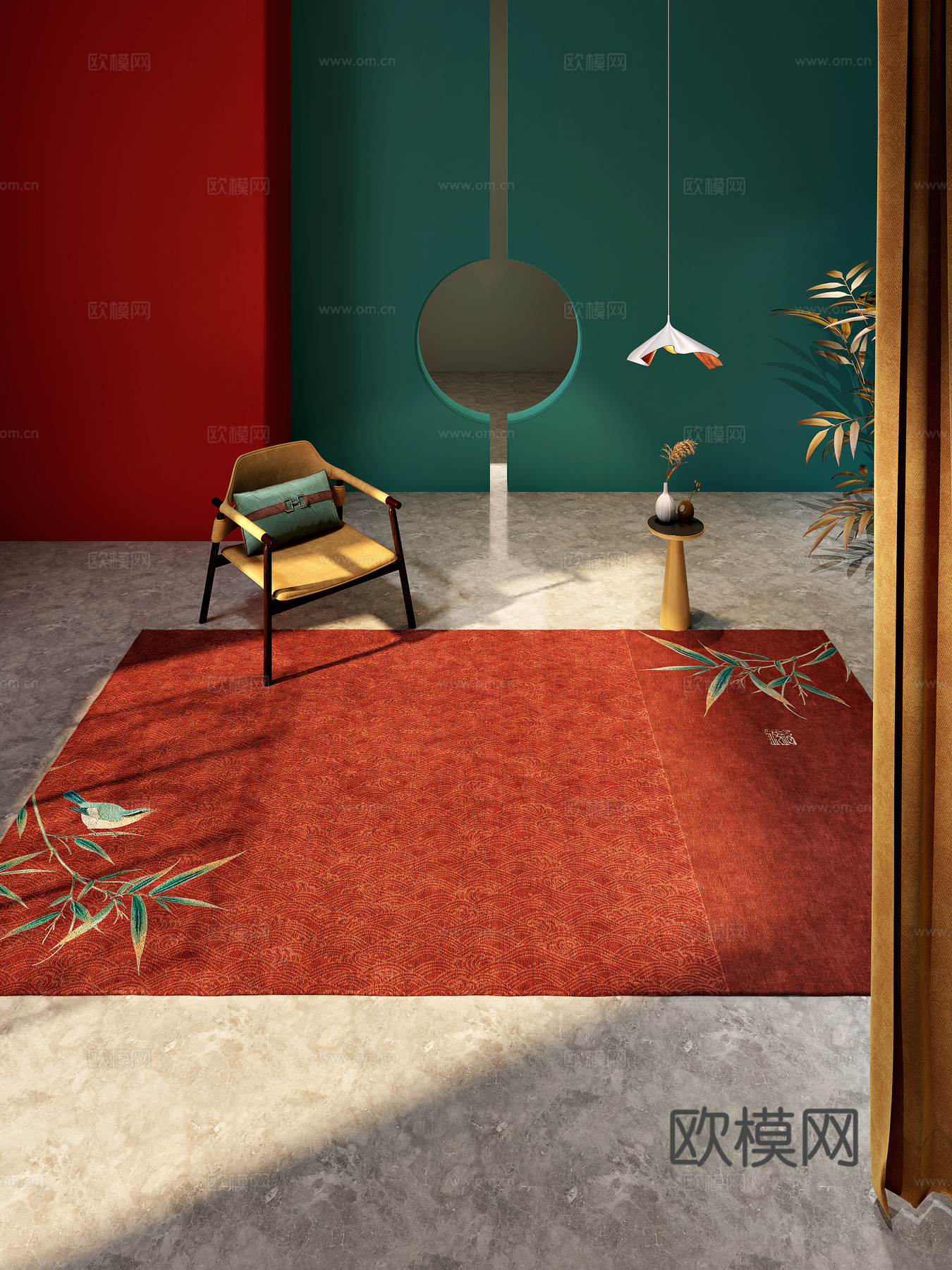 新中式艺术展示 新中式家具椅子 毯子3d模型下载（渲染图1）