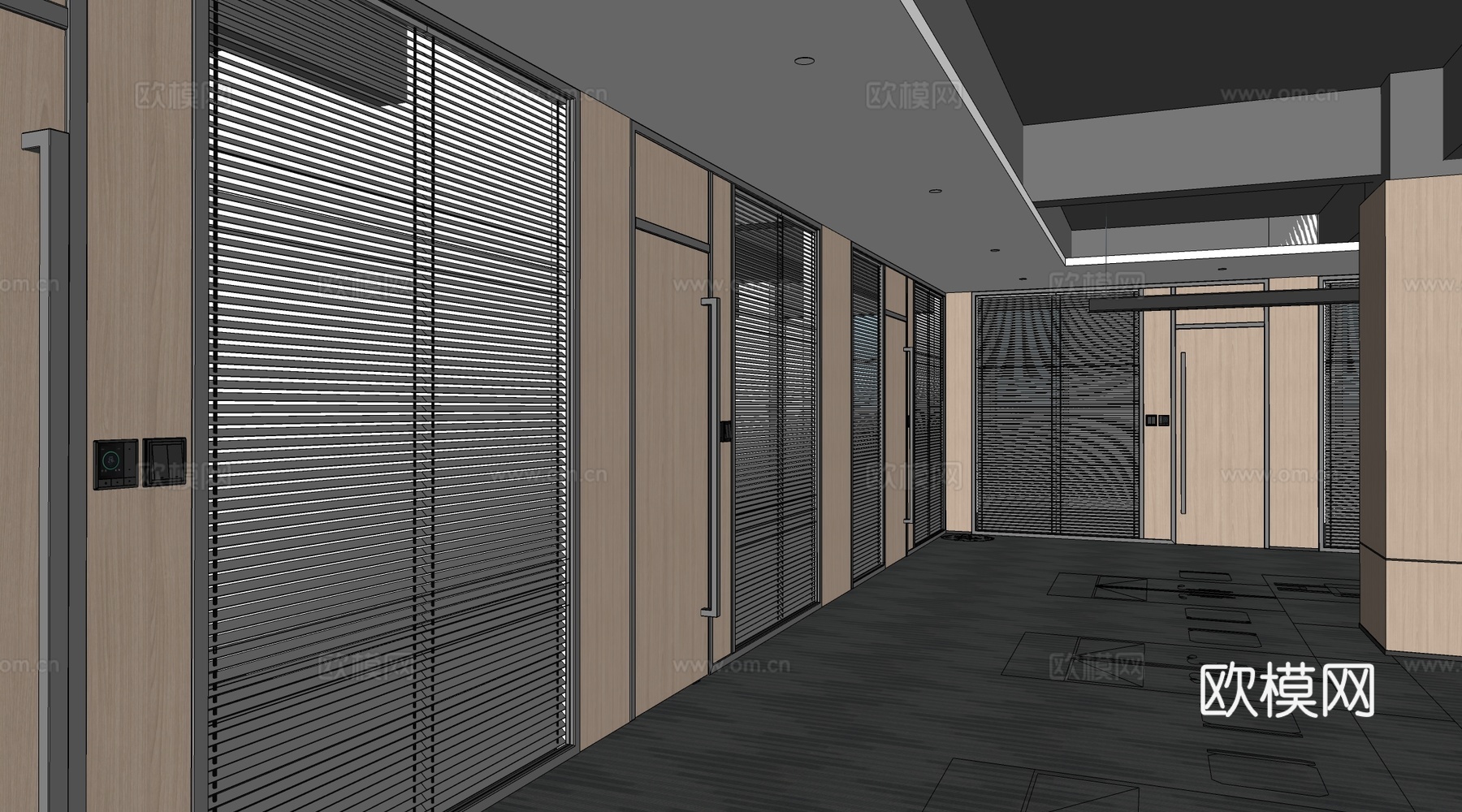 现代公司玻璃隔断 落地玻璃隔断 办公室隔断su模型