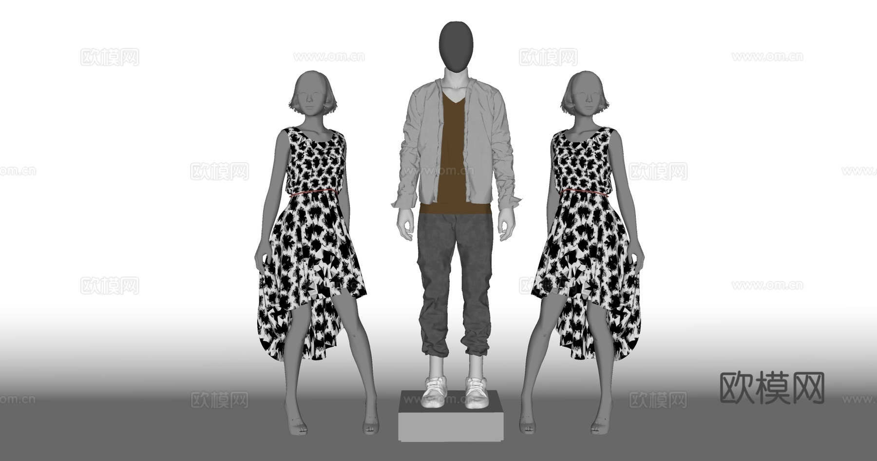 标准身材无脸人体模特 男女 站姿 服装展示白模 男士休闲套装su模型