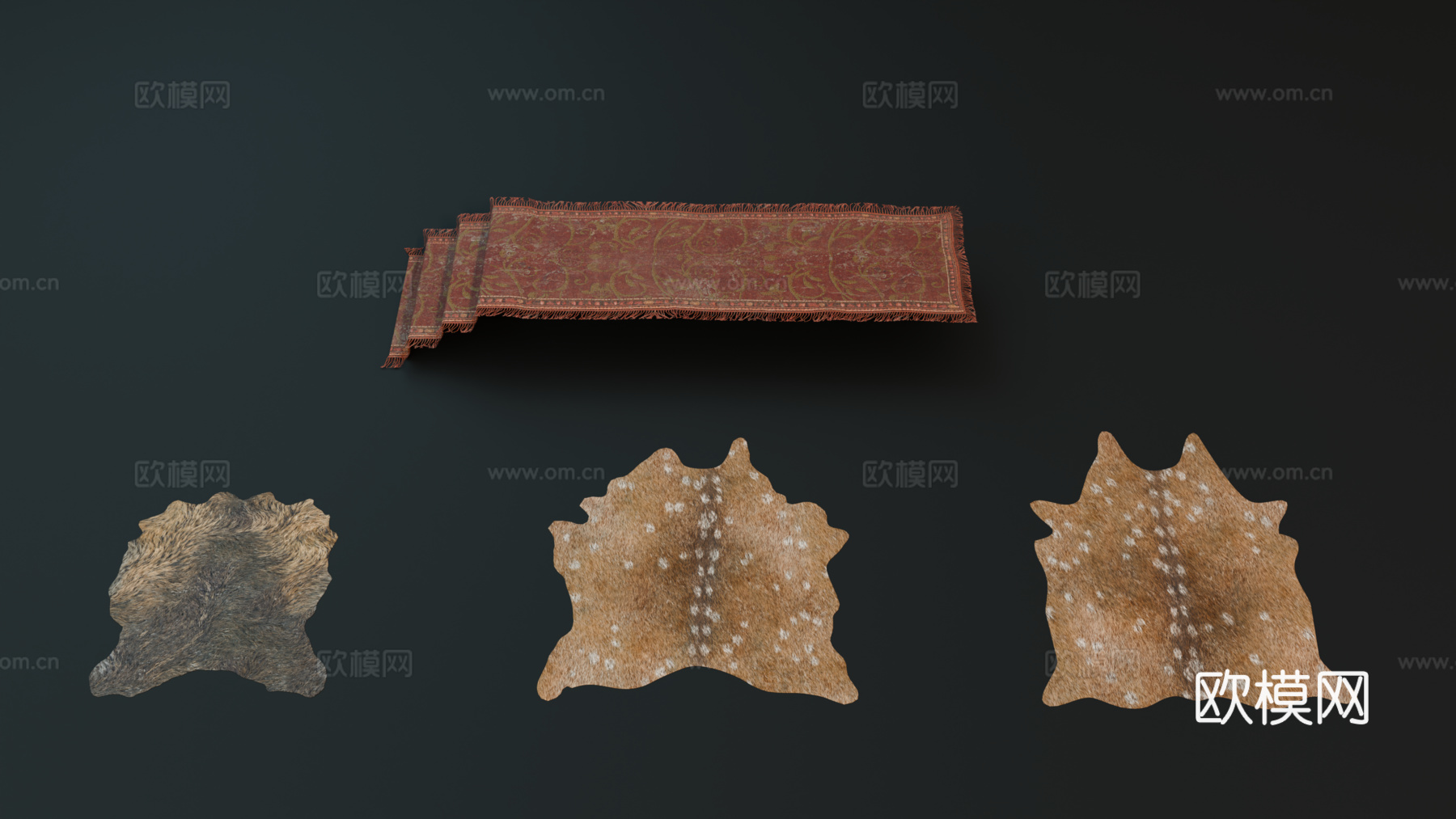 中世纪地毯 兽皮 复古地毯 欧式地毯su模型