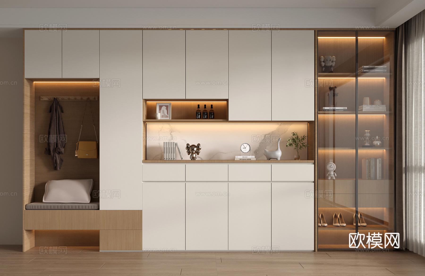 现代鞋柜酒柜一体柜 多功能式鞋柜 装饰柜 饰品摆件su模型