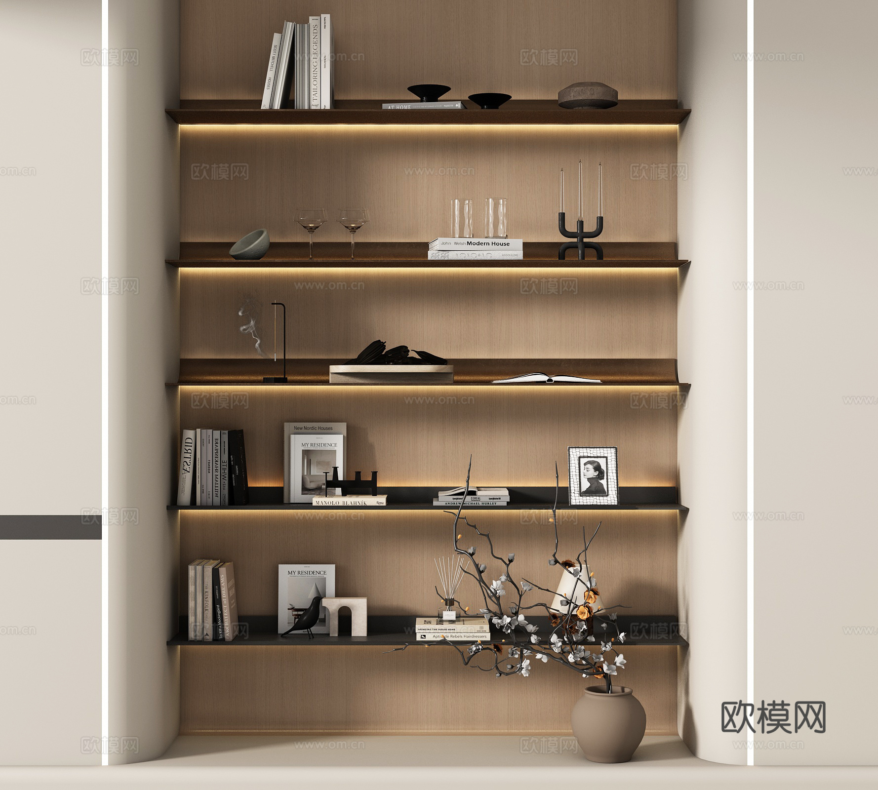 现代置物架 书架 书籍 摆件组合su模型