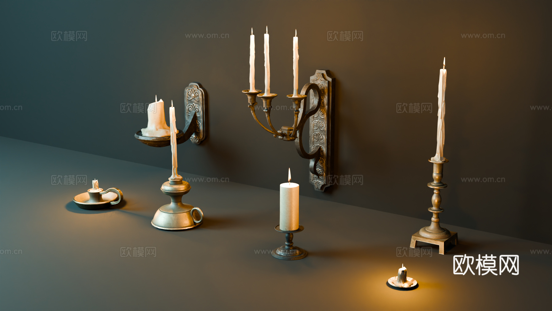 中世纪烛台壁灯 各种烛台 复古烛台 欧式烛台su模型