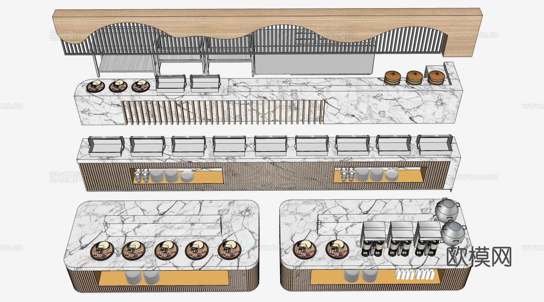 现代自助餐台 餐厅吧台 酒店餐台 餐吧台su模型