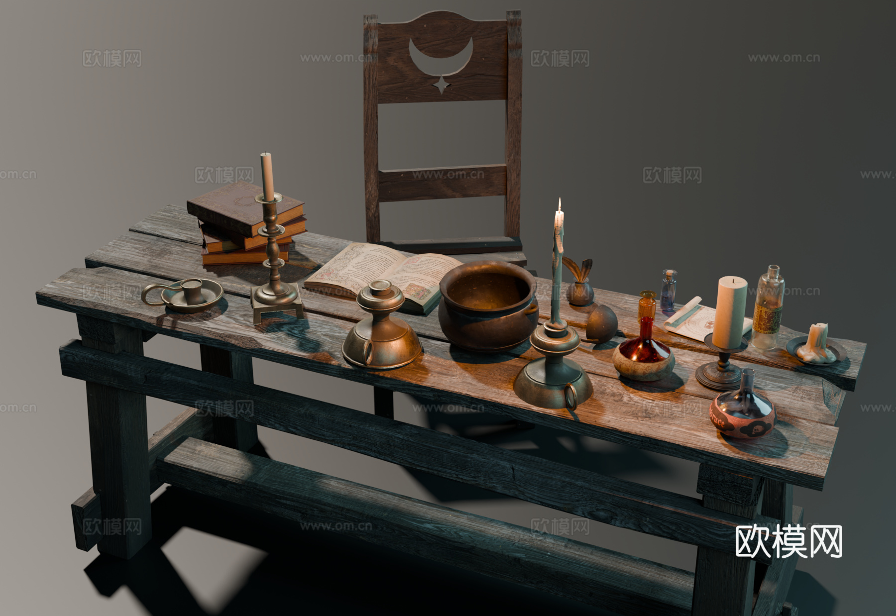 中世纪书桌 破旧书桌 复古办公桌 实木桌椅 中世纪办公桌用品su模型