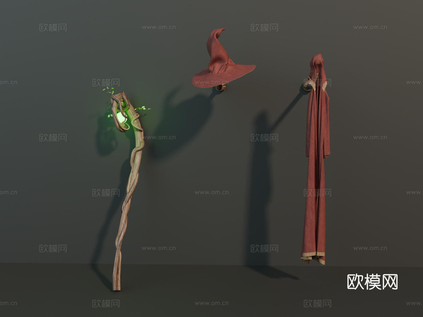 魔法师装备 魔法师斗篷 魔法杖 法杖 斗篷su模型