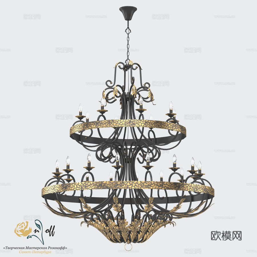 RS108 16+8普罗旺斯吊灯3d模型下载