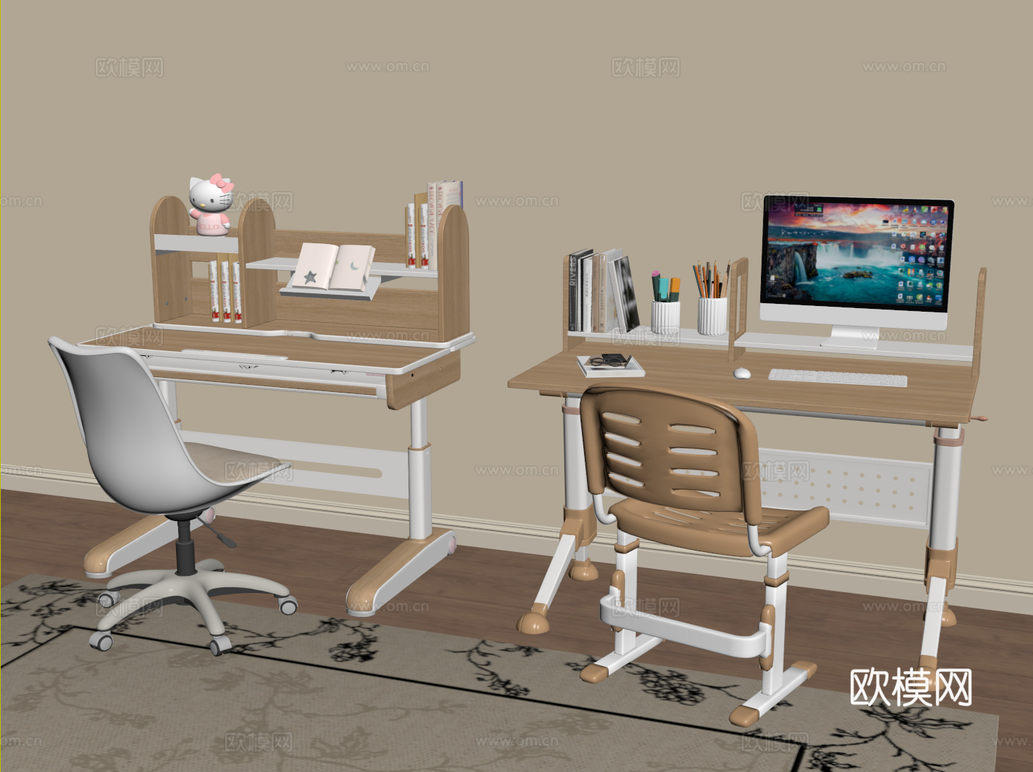 现代儿童桌椅 书桌椅 儿童学习桌su模型