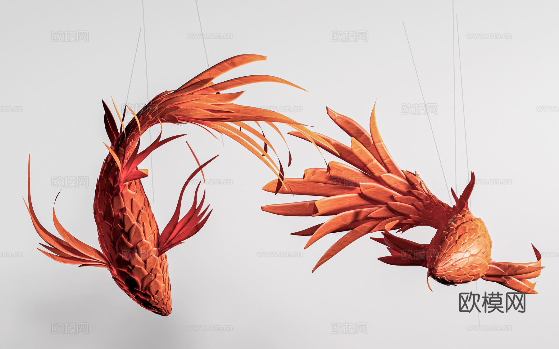 现代文创吊灯 鱼形吊灯 花灯 节庆灯 装置艺术su模型