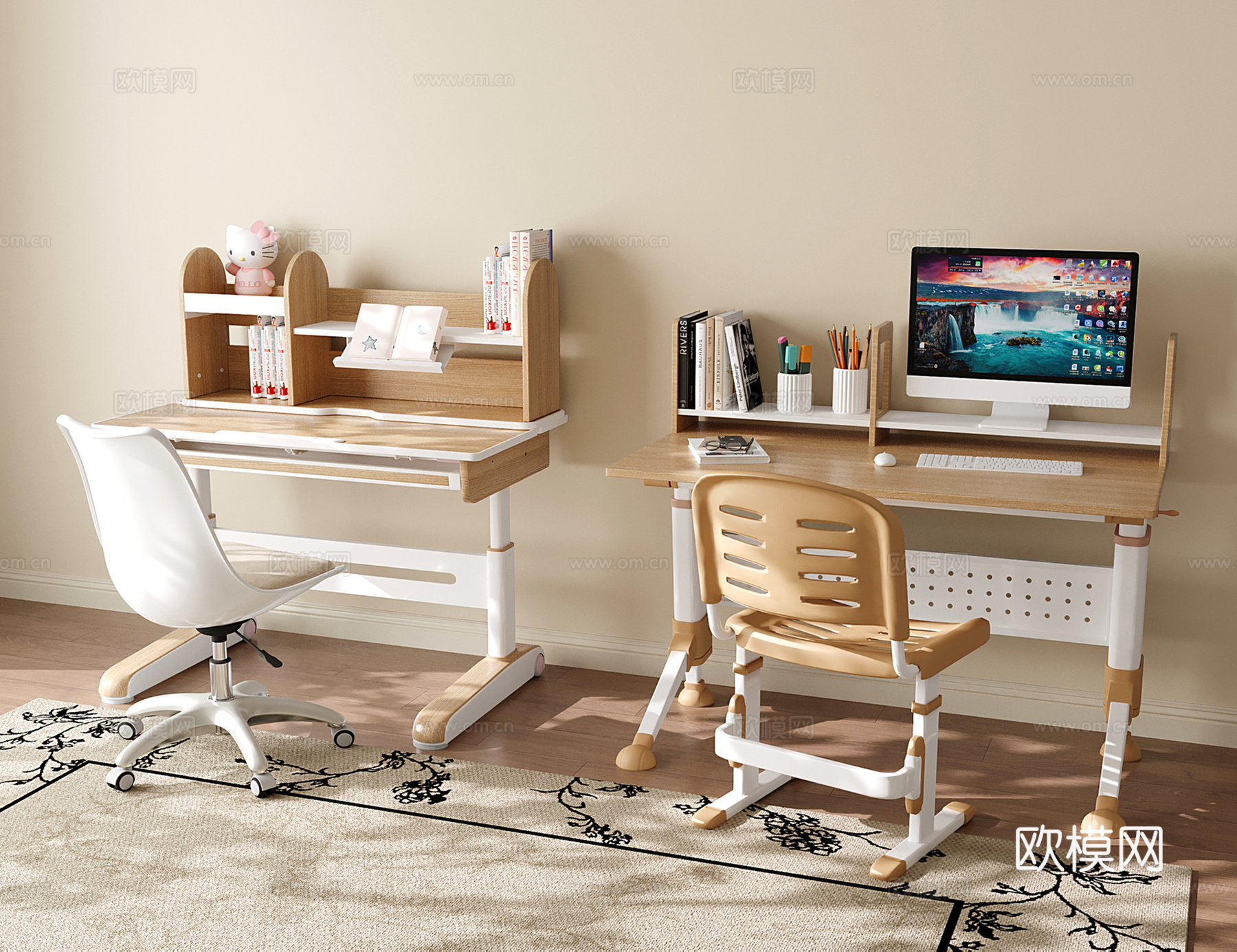 现代儿童桌椅 书桌椅 儿童学习桌su模型