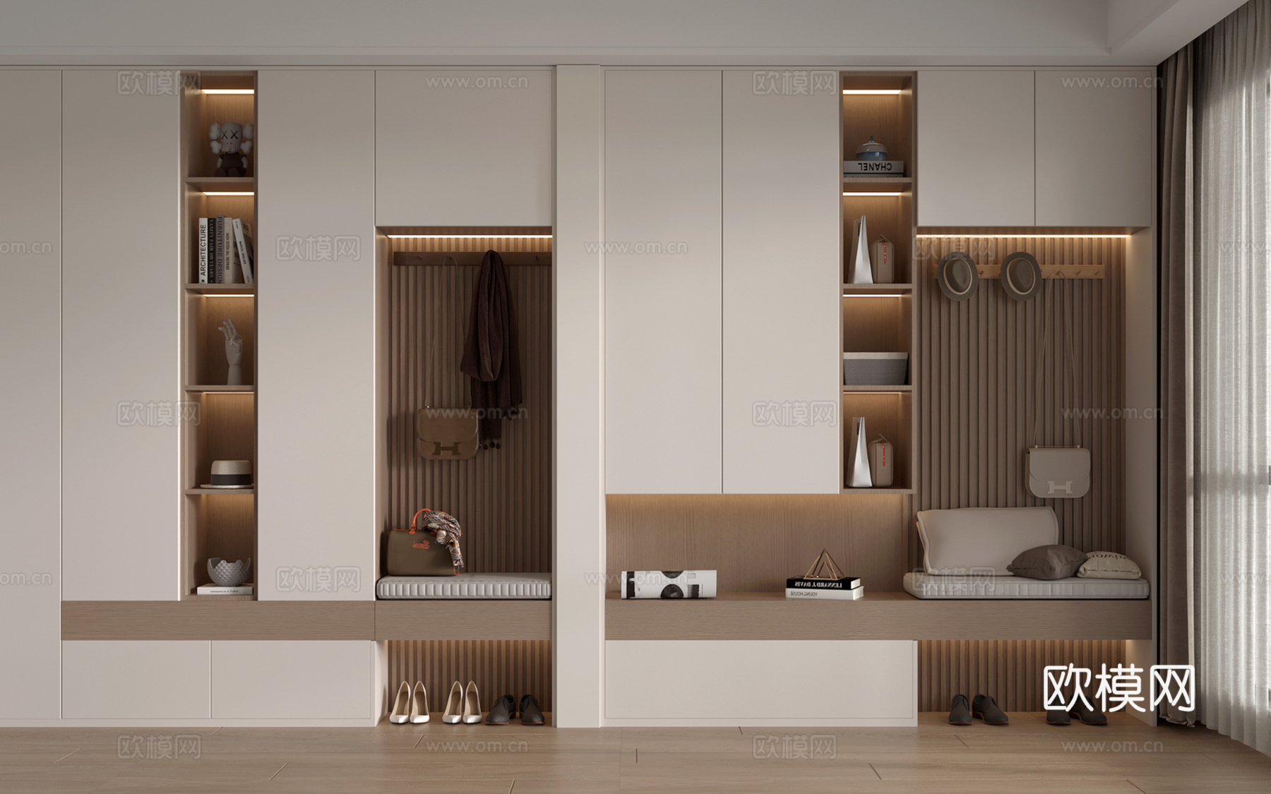 现代隔断鞋柜 装饰柜 隔断柜 换鞋凳 多能功鞋柜su模型