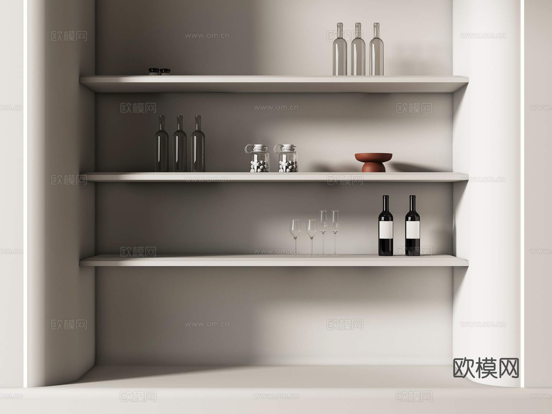 现代置物架 书架 书籍 摆件组合su模型