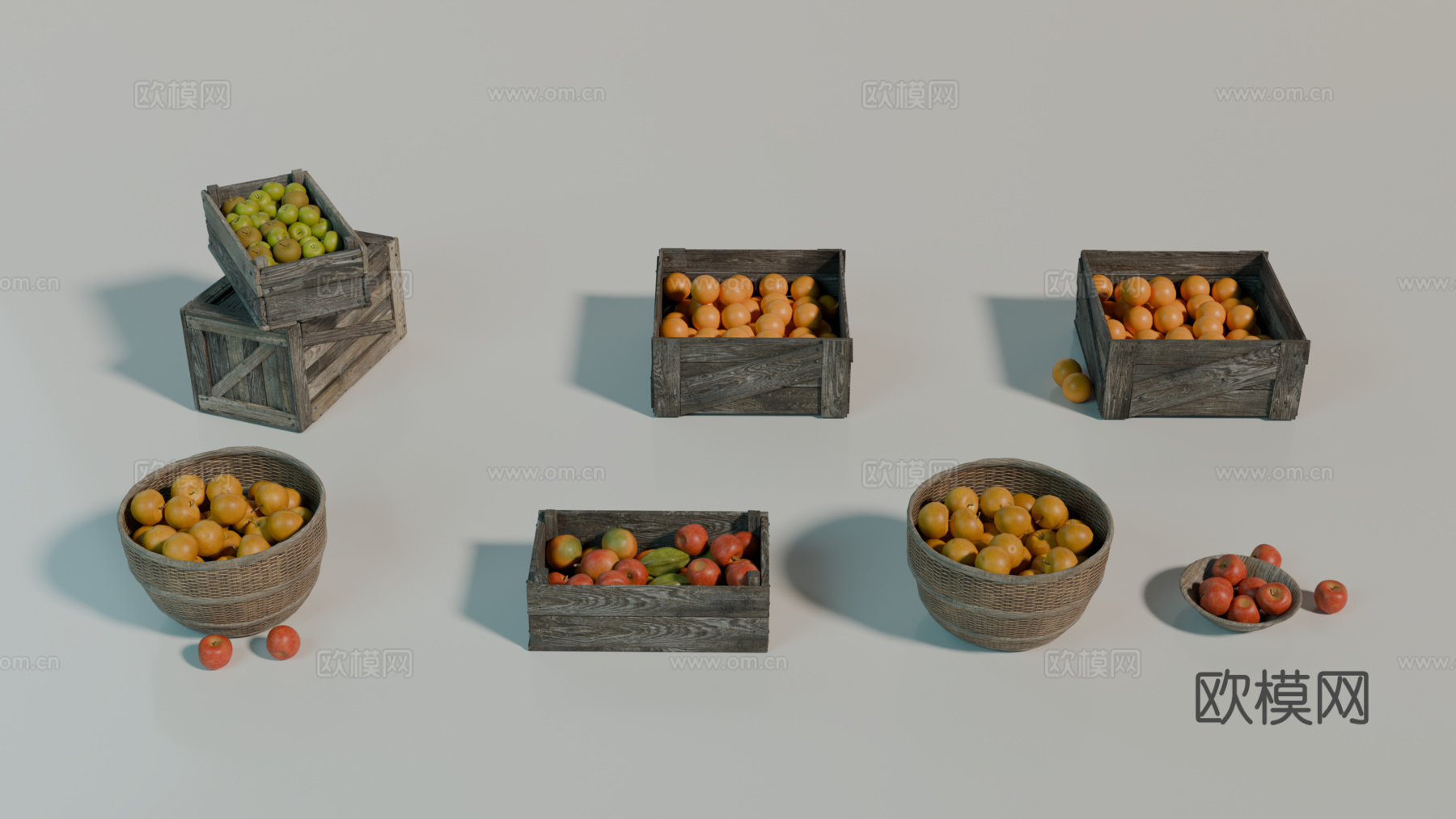 中世纪水果摊位 木箱 筐子 摊位 水果su模型