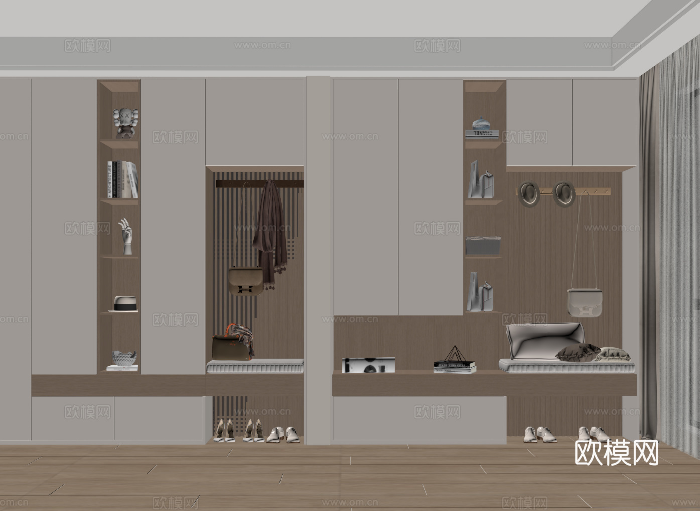 现代隔断鞋柜 装饰柜 隔断柜 换鞋凳 多能功鞋柜su模型