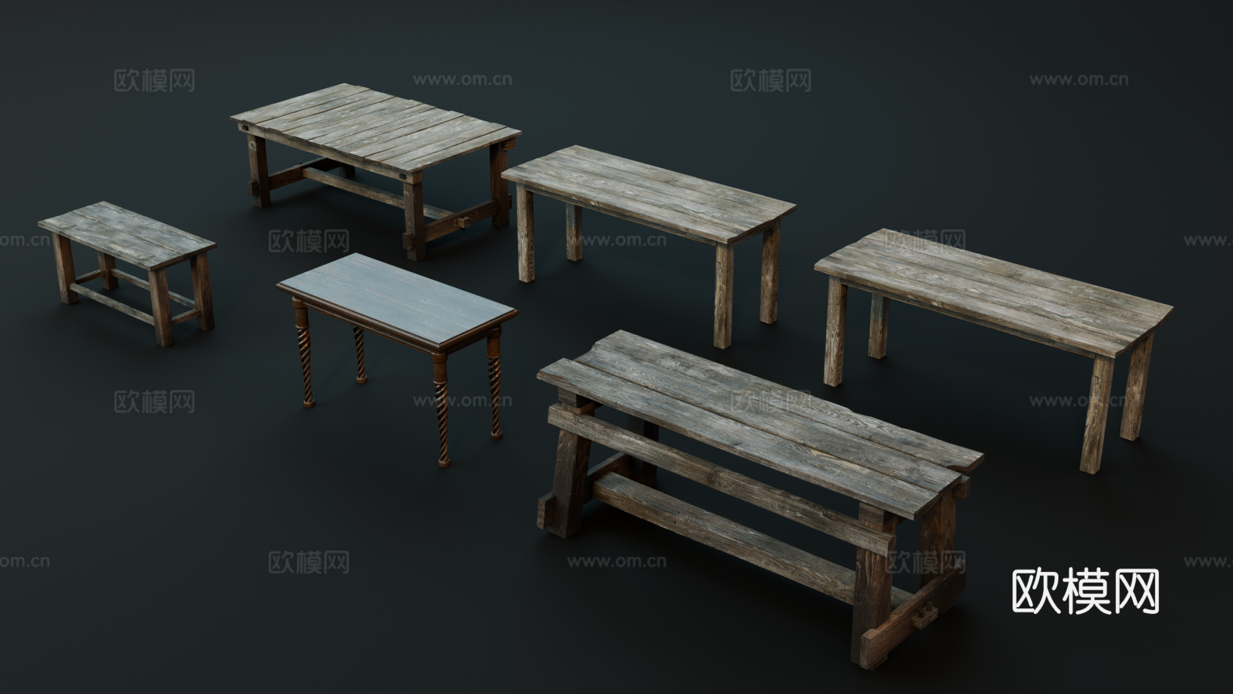 中世纪桌子 欧式桌子 破旧桌子 木板桌子 复古桌子su模型