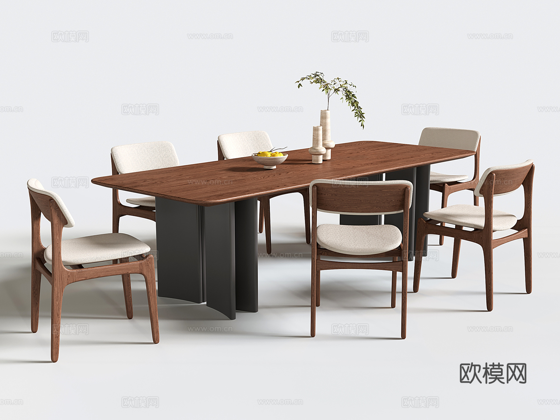 中古餐桌椅 长方形餐桌 餐椅 单椅su模型