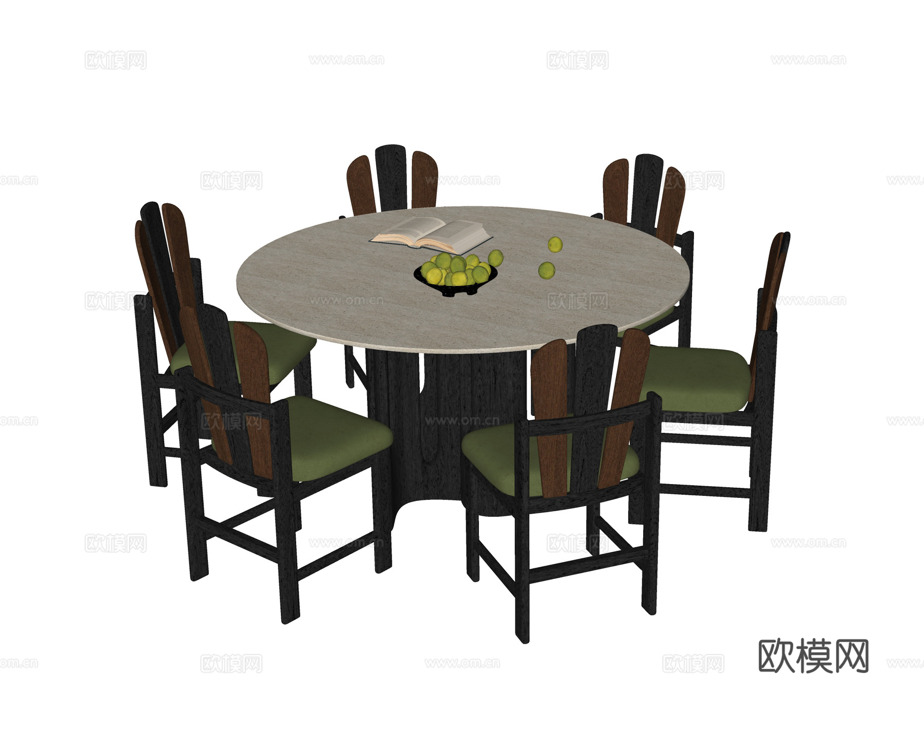 现代餐桌椅组合 圆形餐桌椅su模型