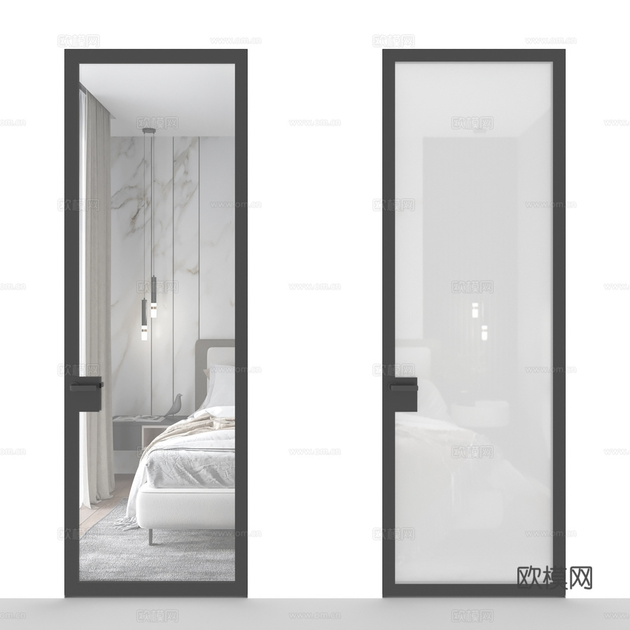OM Doors隐形门智能款，透明玻璃面板3d模型下载